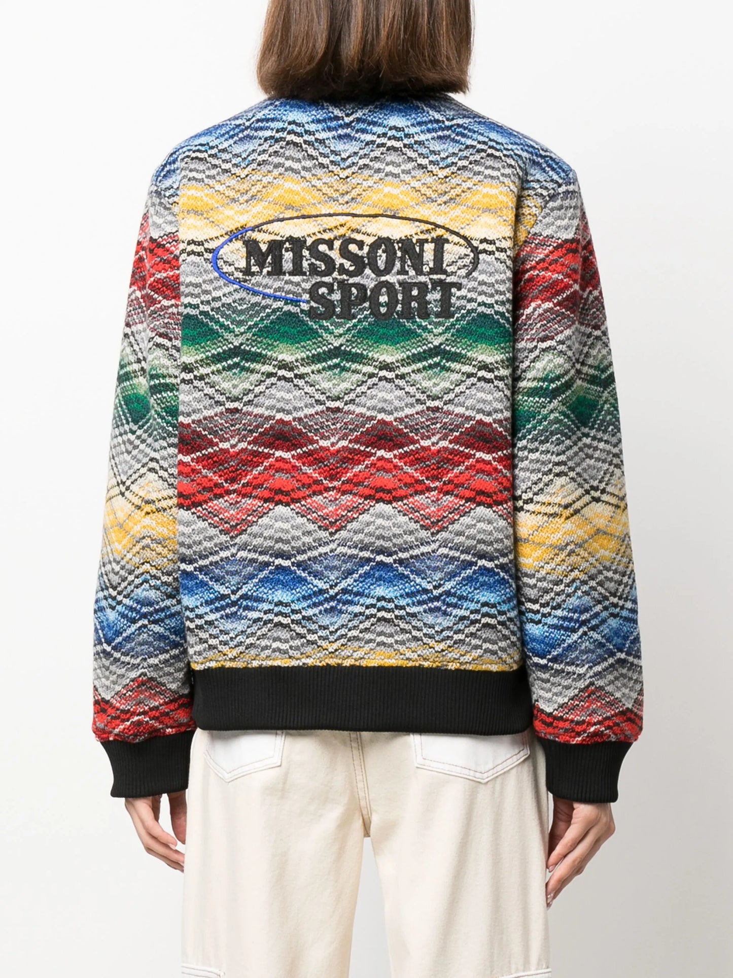 logo-embroidered zigzag-print bomber jacket
