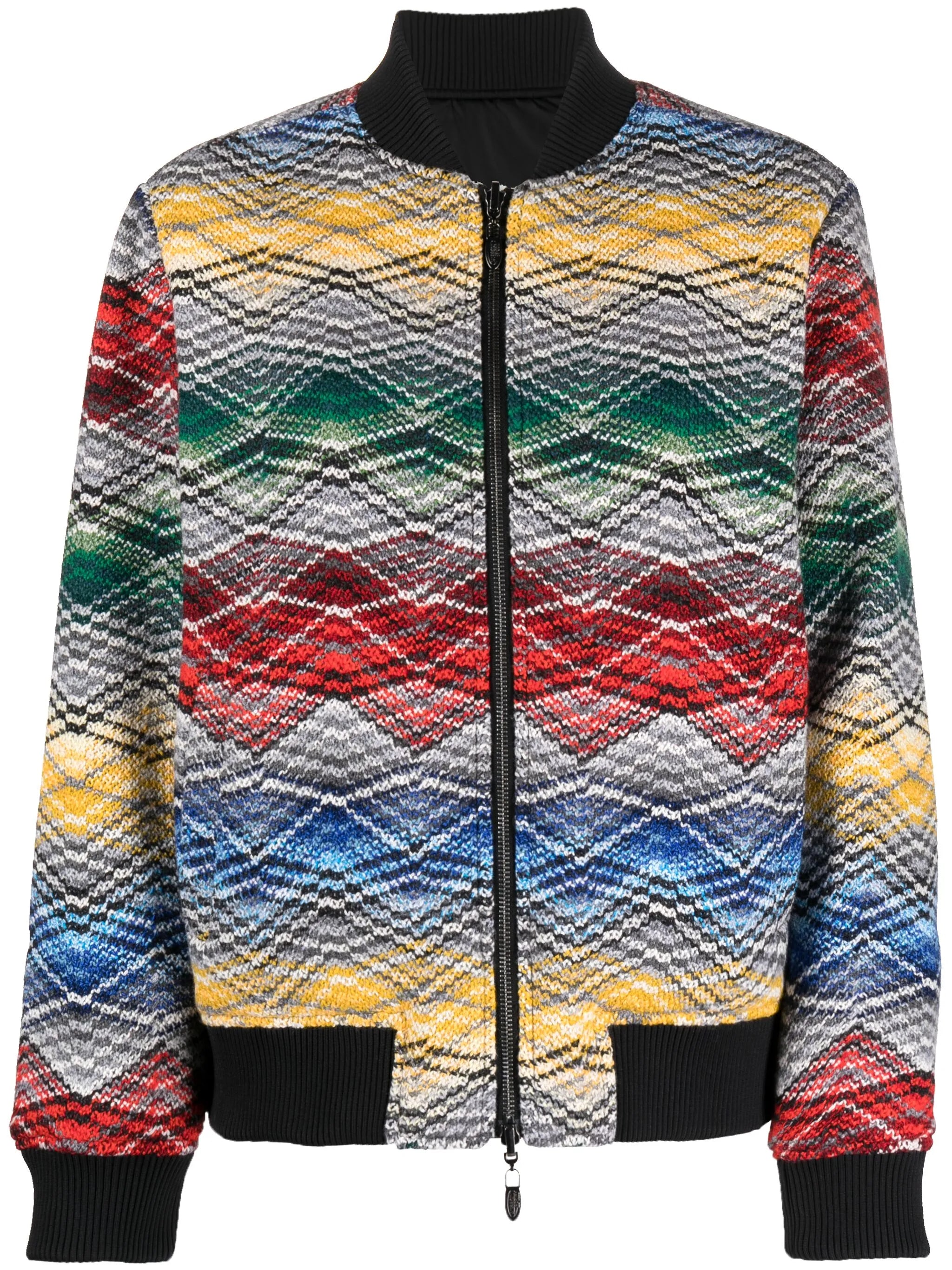logo-embroidered zigzag-print bomber jacket