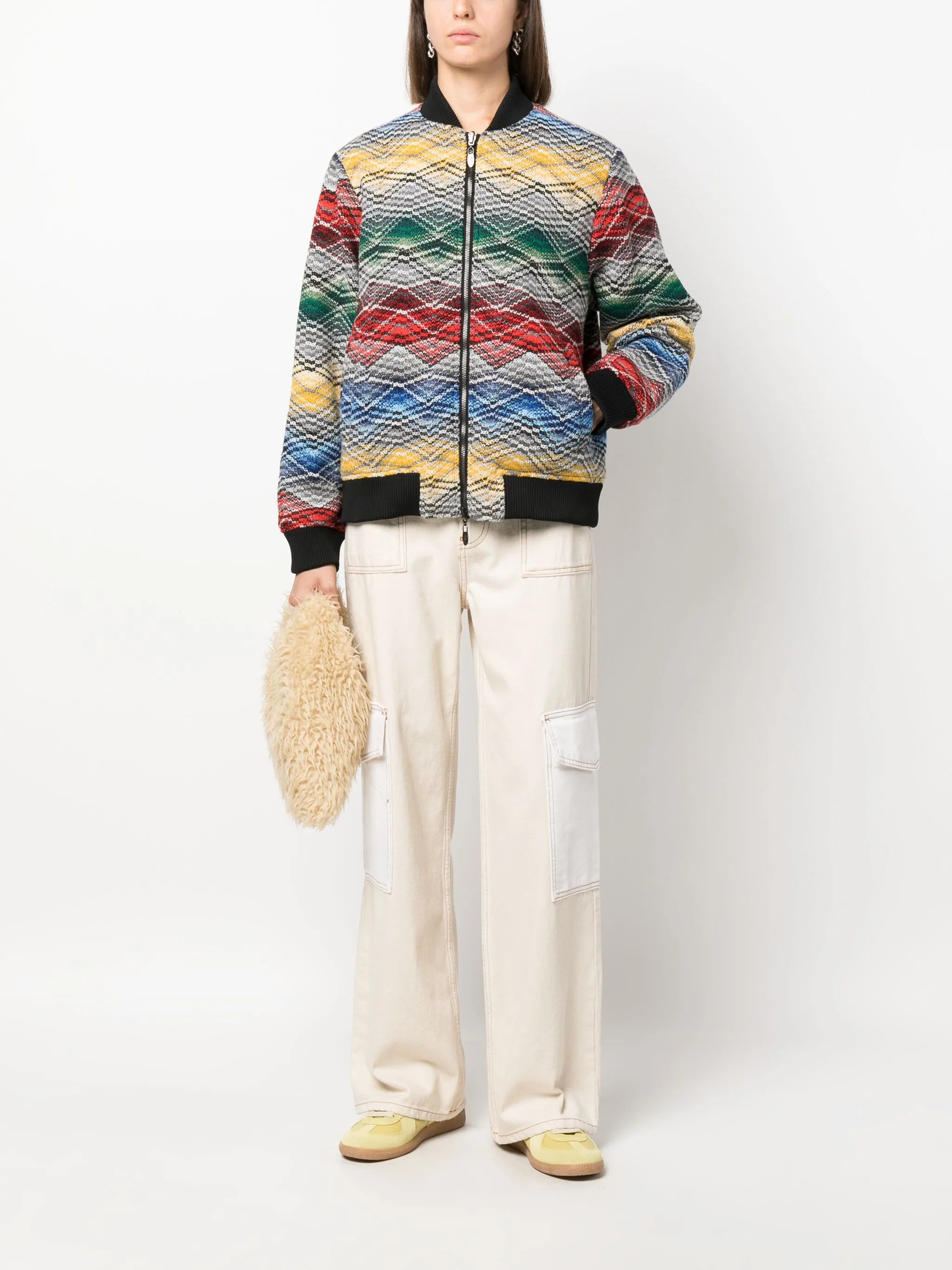 logo-embroidered zigzag-print bomber jacket