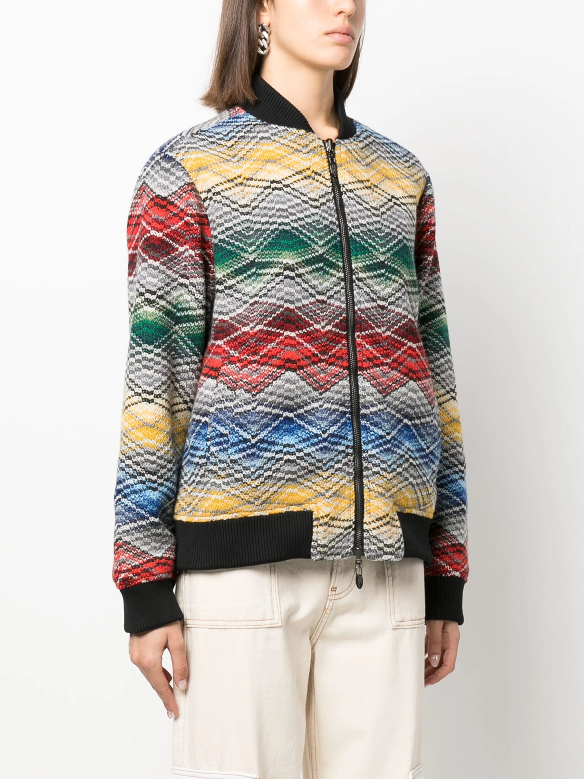 logo-embroidered zigzag-print bomber jacket