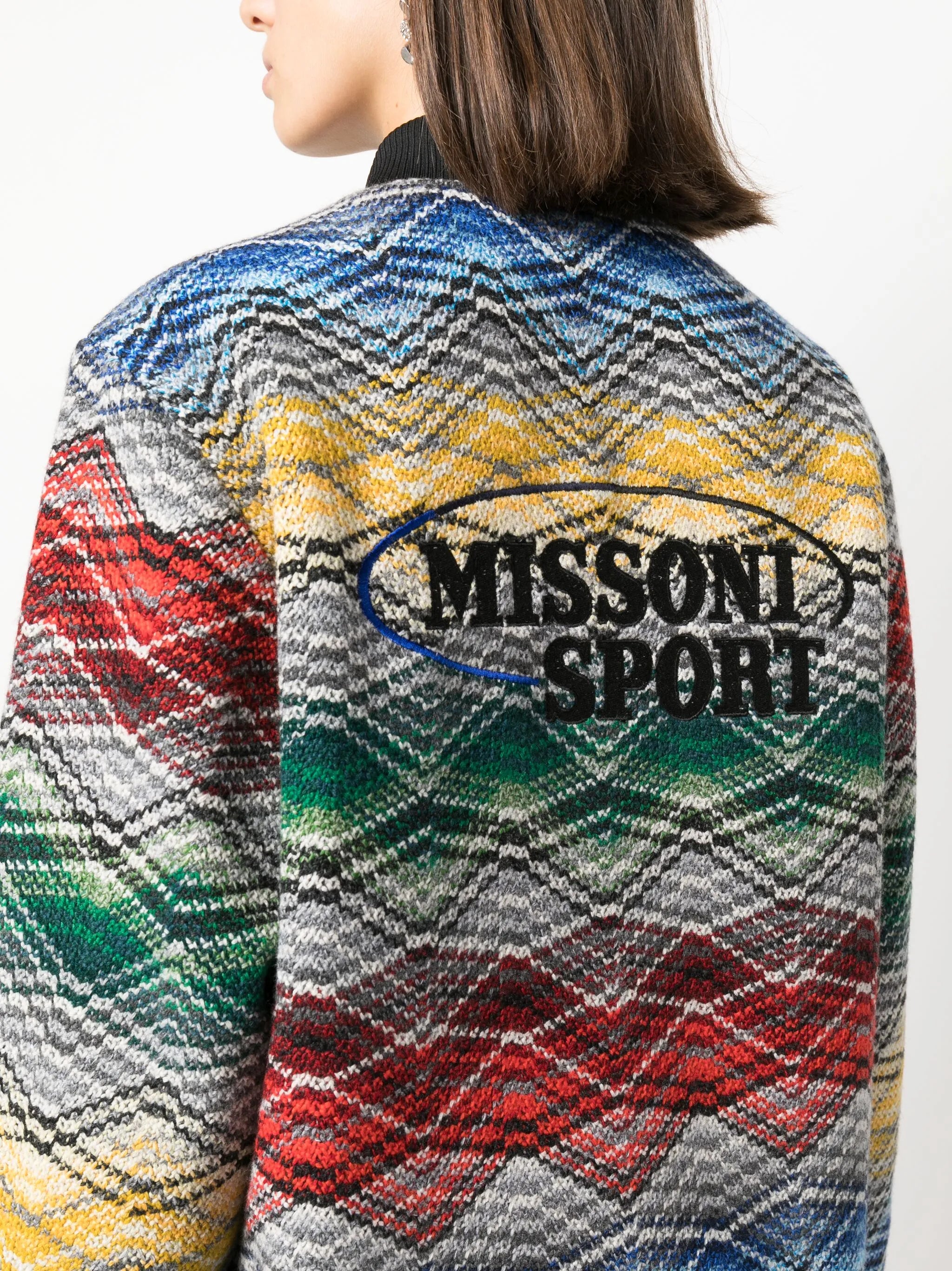 logo-embroidered zigzag-print bomber jacket