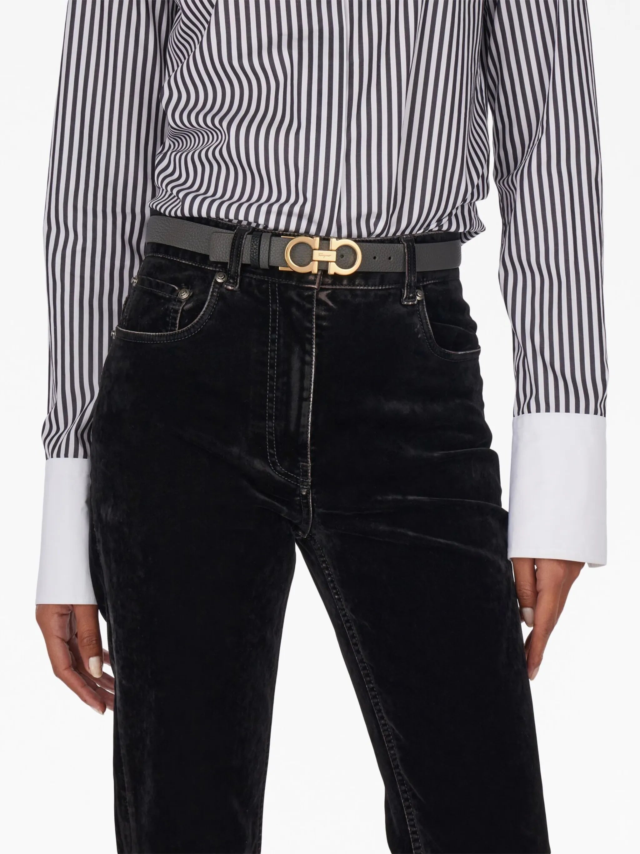 Gancini-buckle reversible leather belt