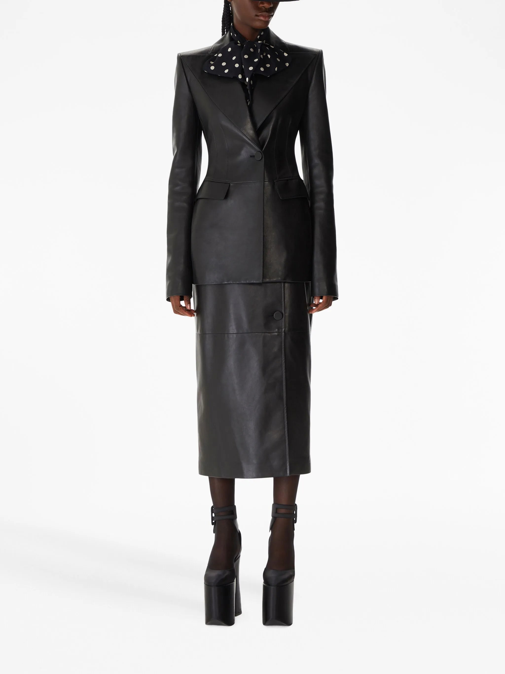 peak-lapels leather blazer