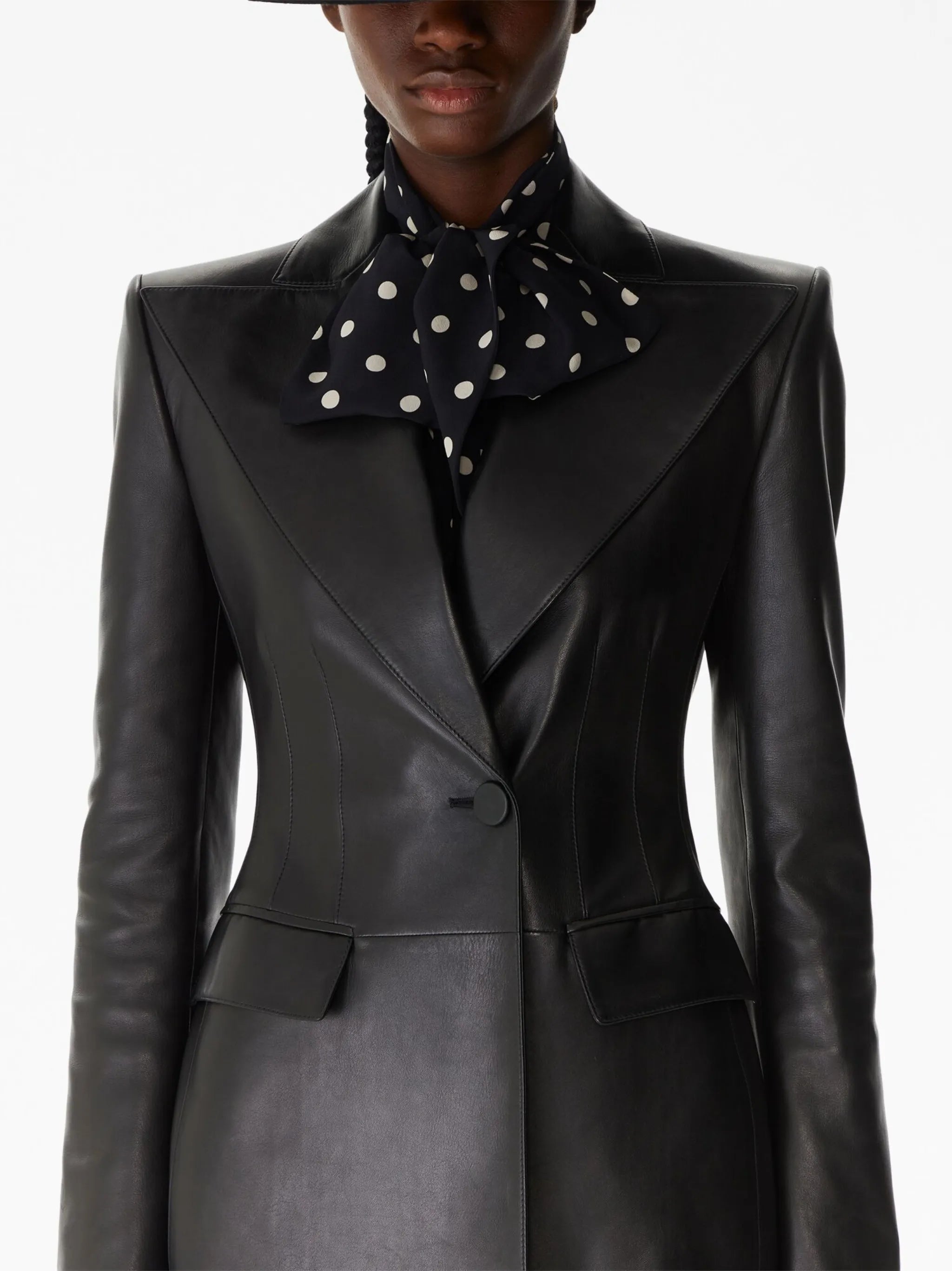 peak-lapels leather blazer