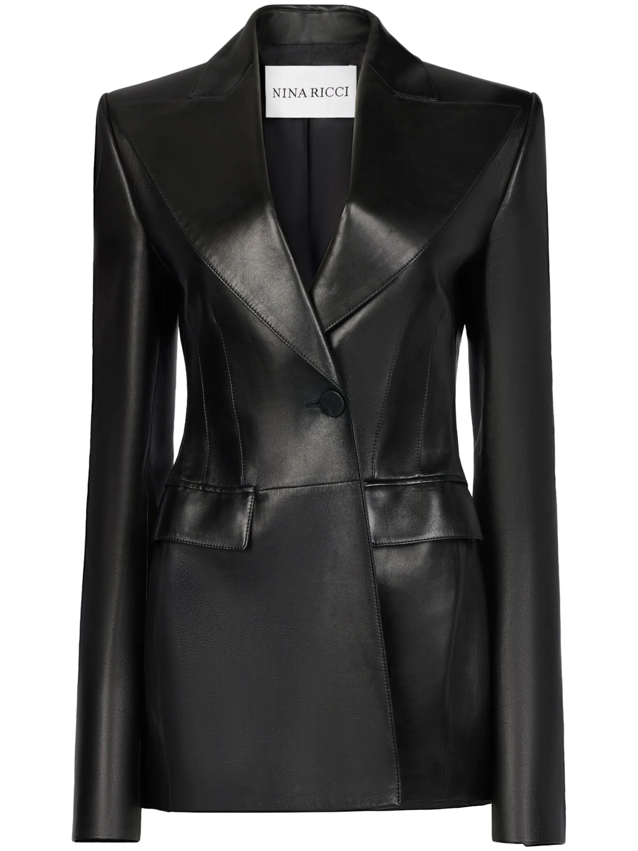 peak-lapels leather blazer