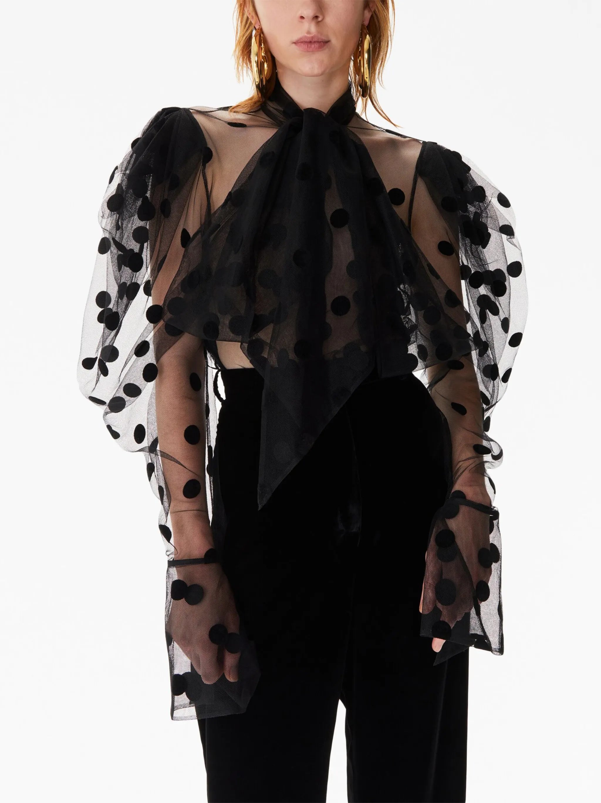 polla-dot embroidered tulle shirt