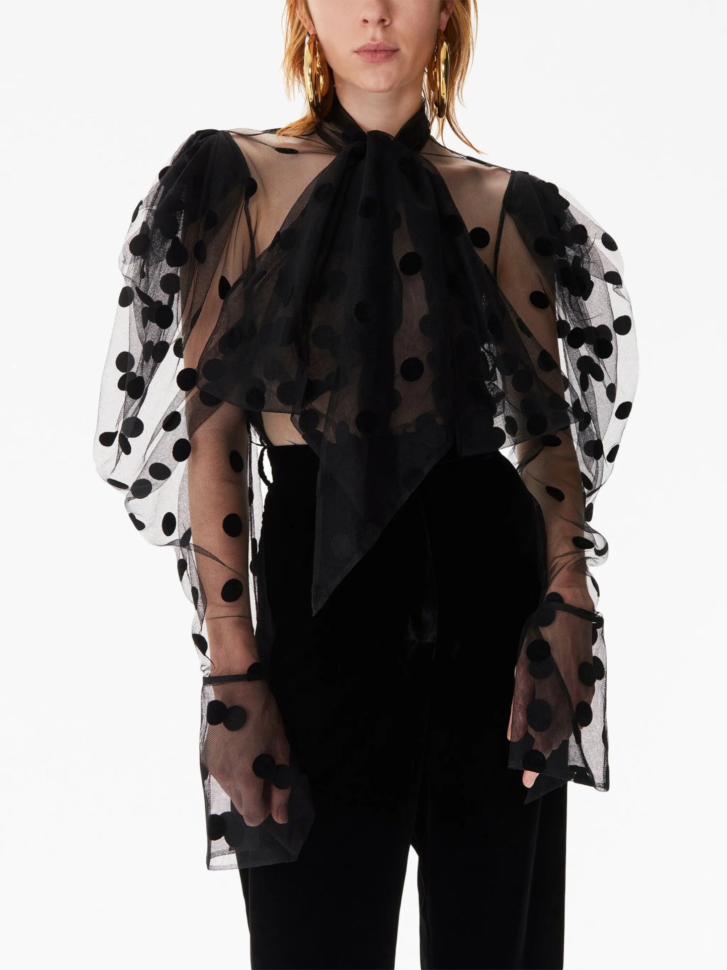 polla-dot embroidered tulle shirt