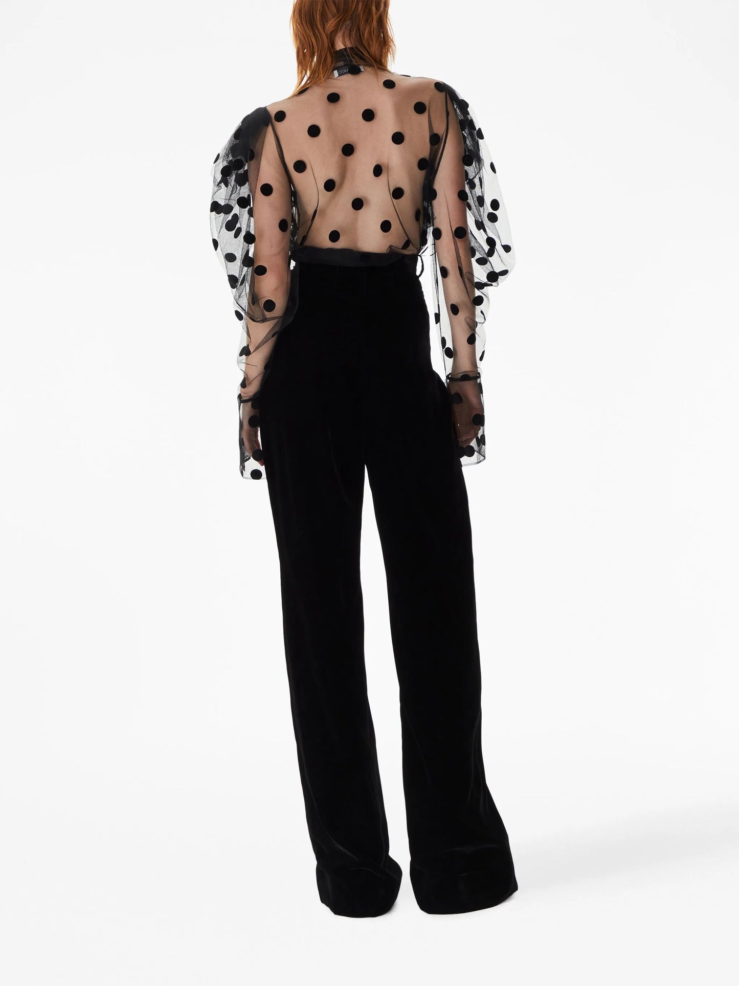 polla-dot embroidered tulle shirt