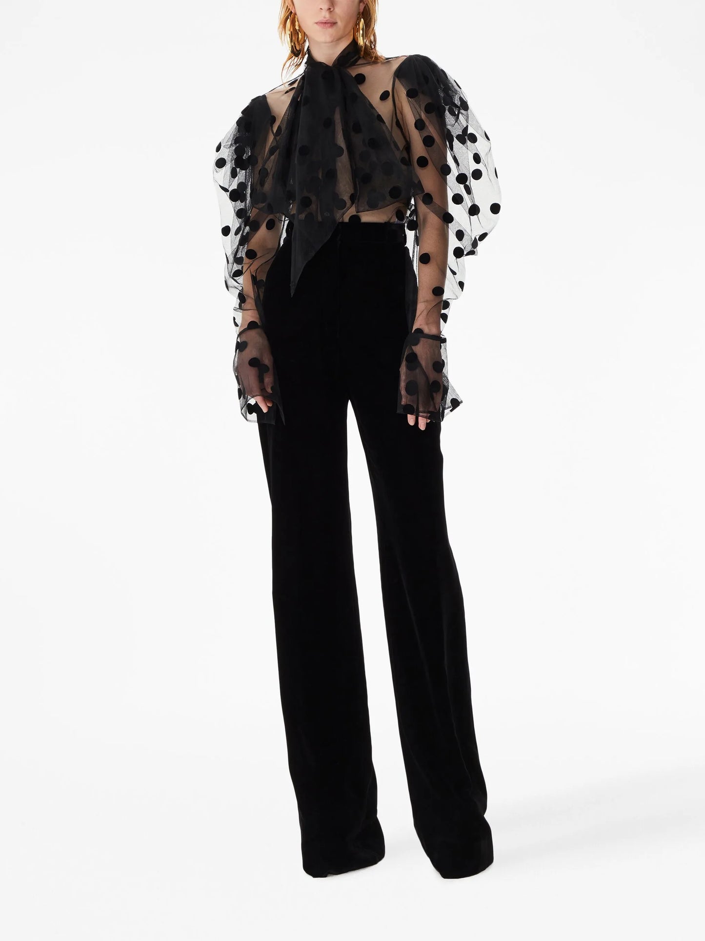 polla-dot embroidered tulle shirt