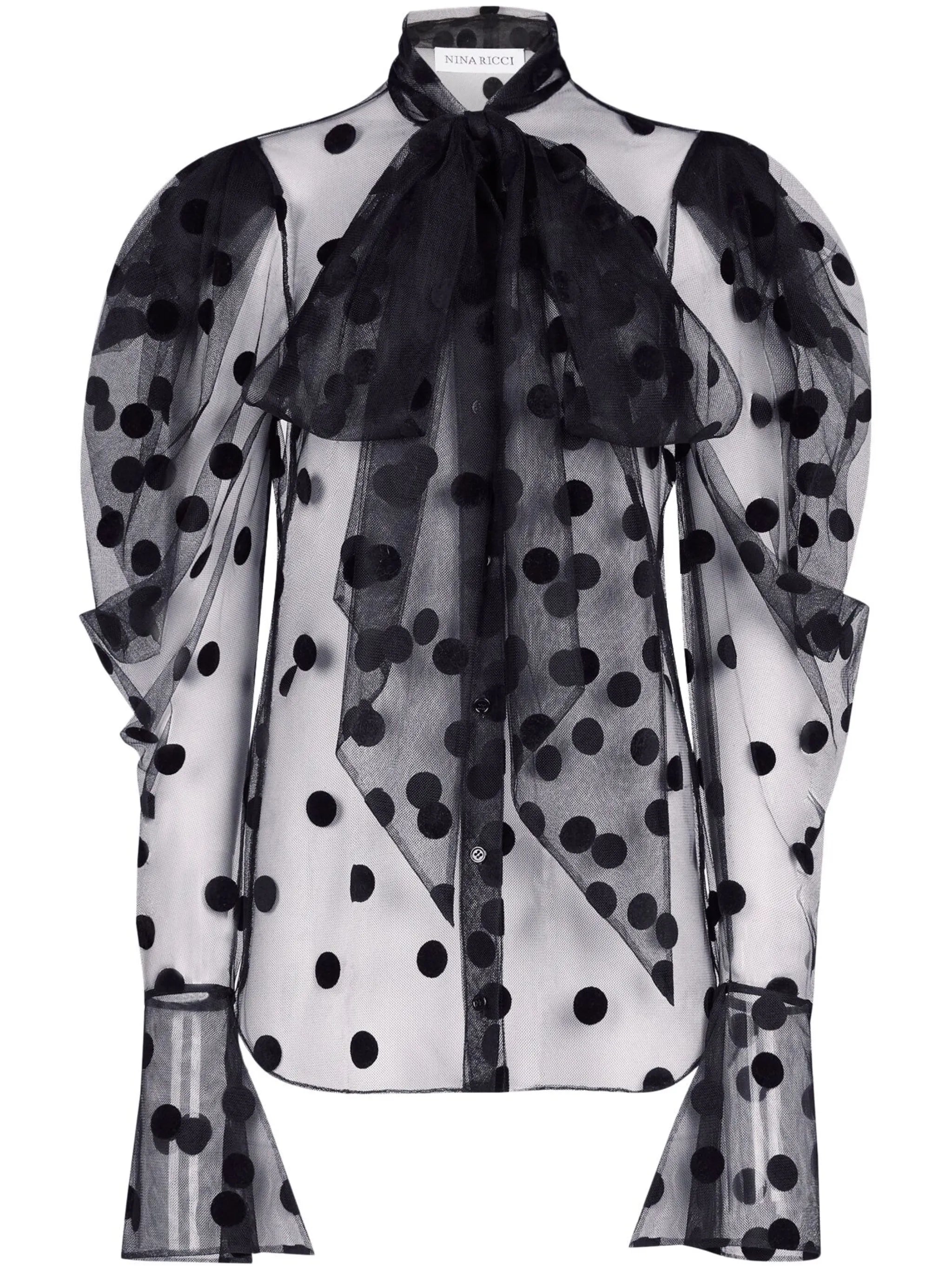 polla-dot embroidered tulle shirt