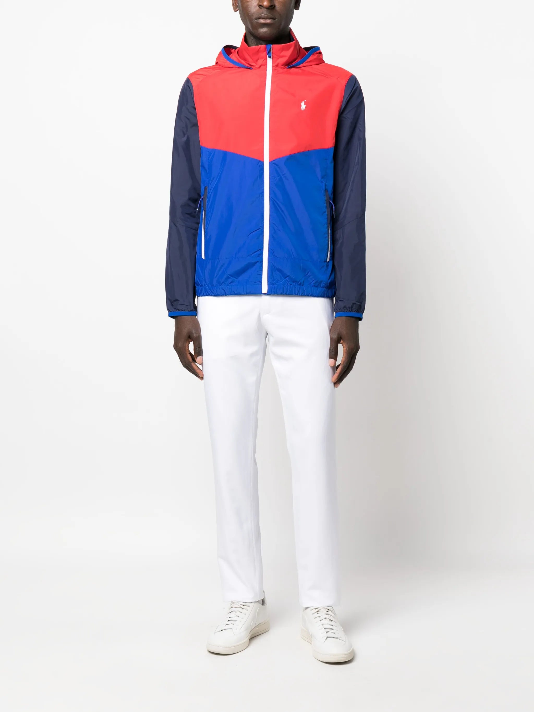 colour-block hooded windbreaker jacket
