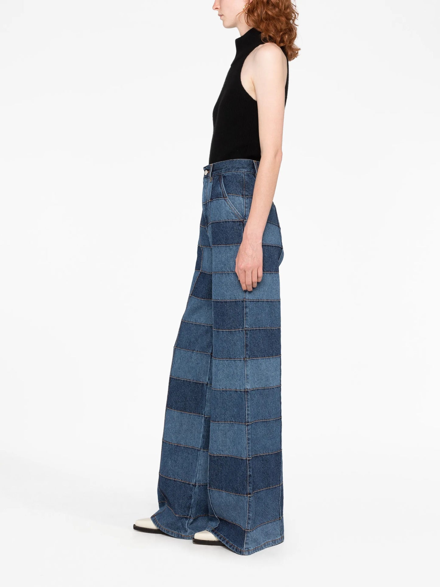 patchwork wide-leg jeans