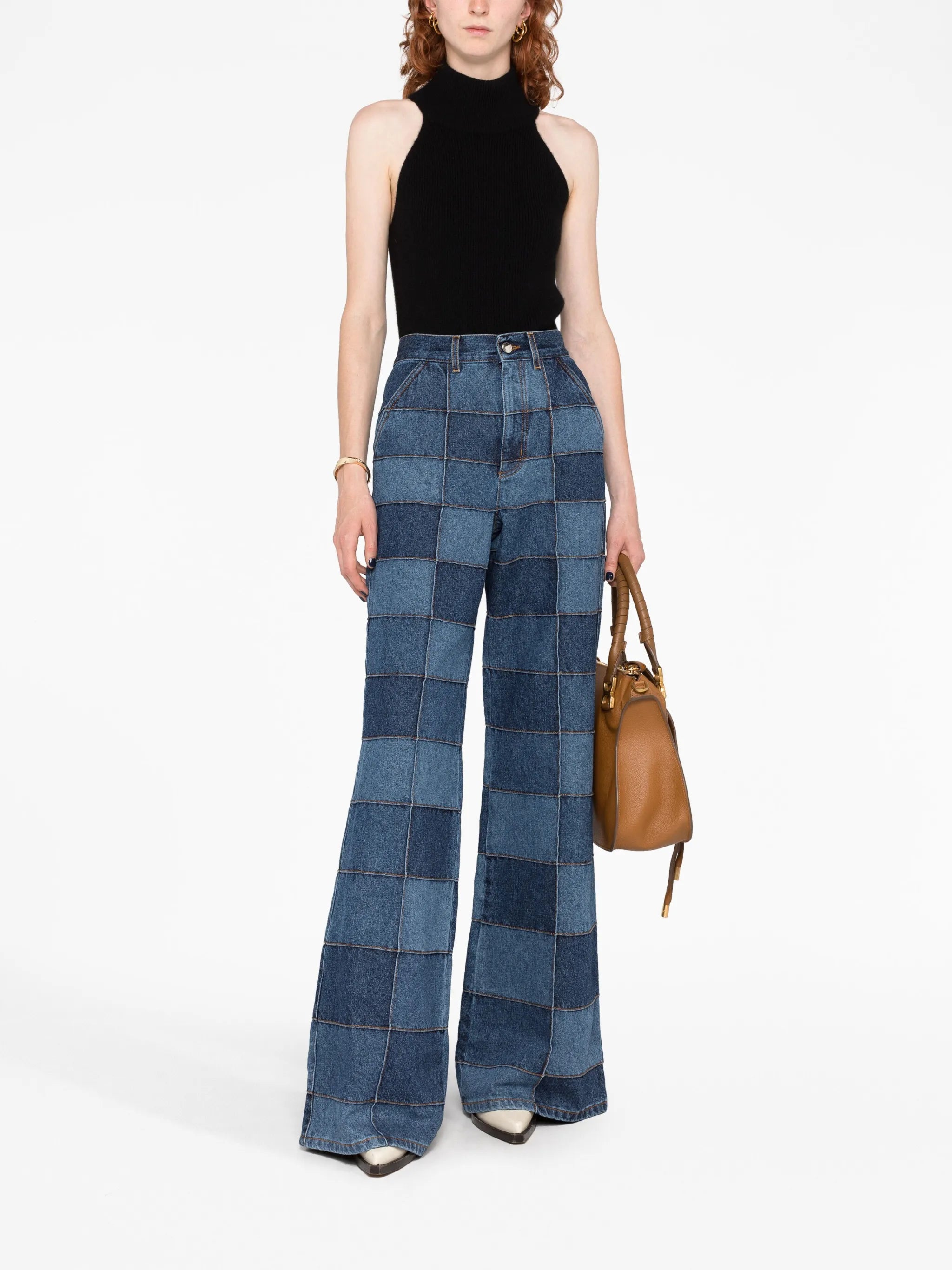 patchwork wide-leg jeans