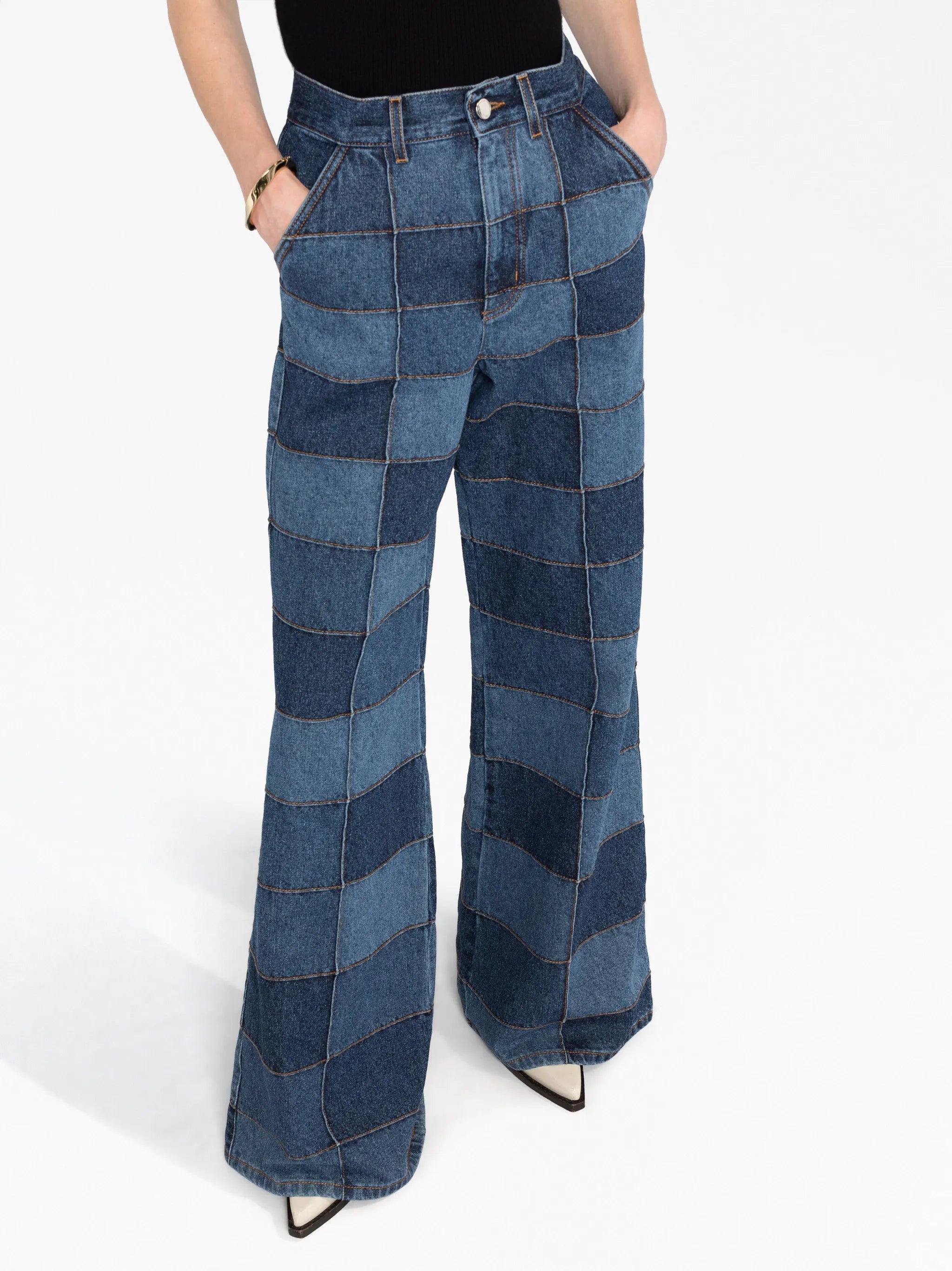 patchwork wide-leg jeans