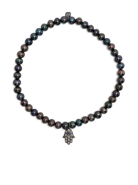 14kt gold diamond hamsa beaded bracelet