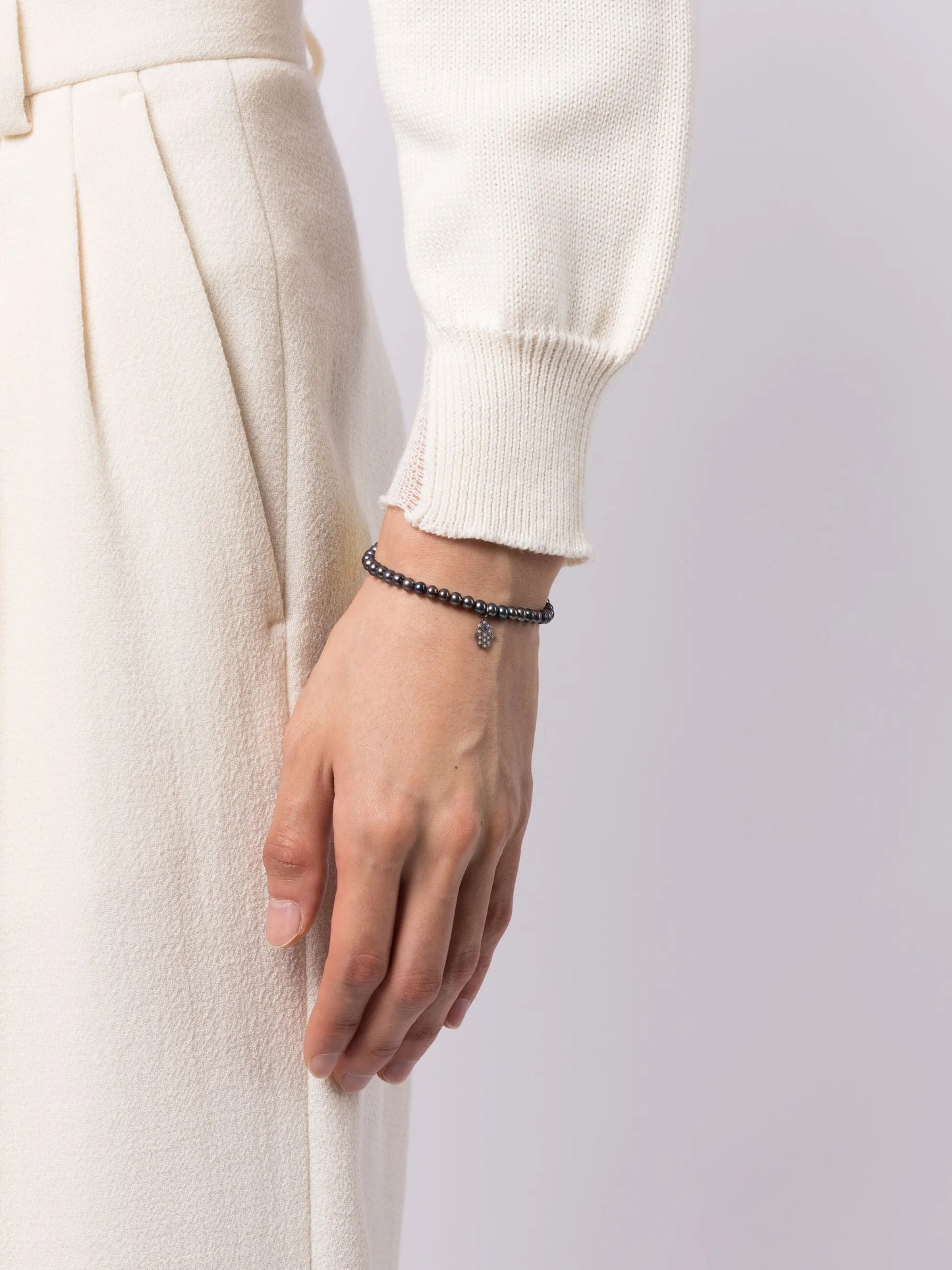 14kt gold diamond hamsa beaded bracelet