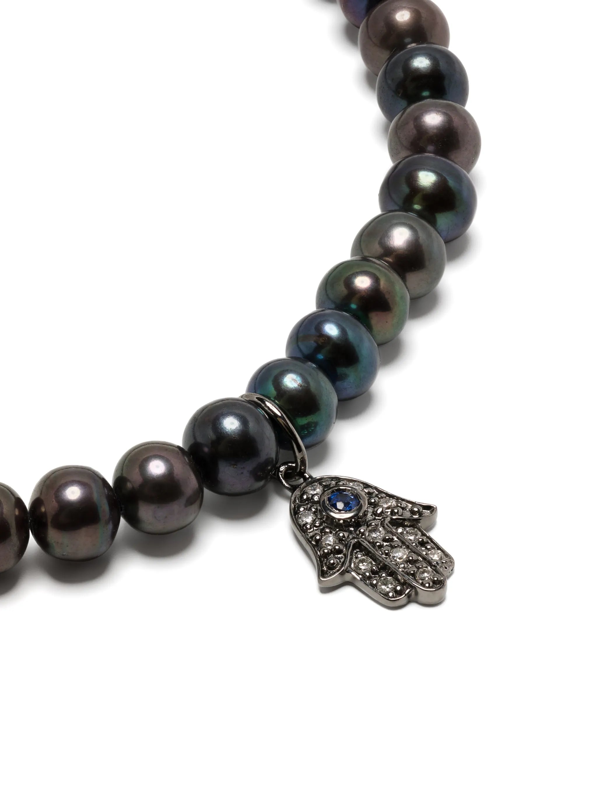 14kt gold diamond hamsa beaded bracelet