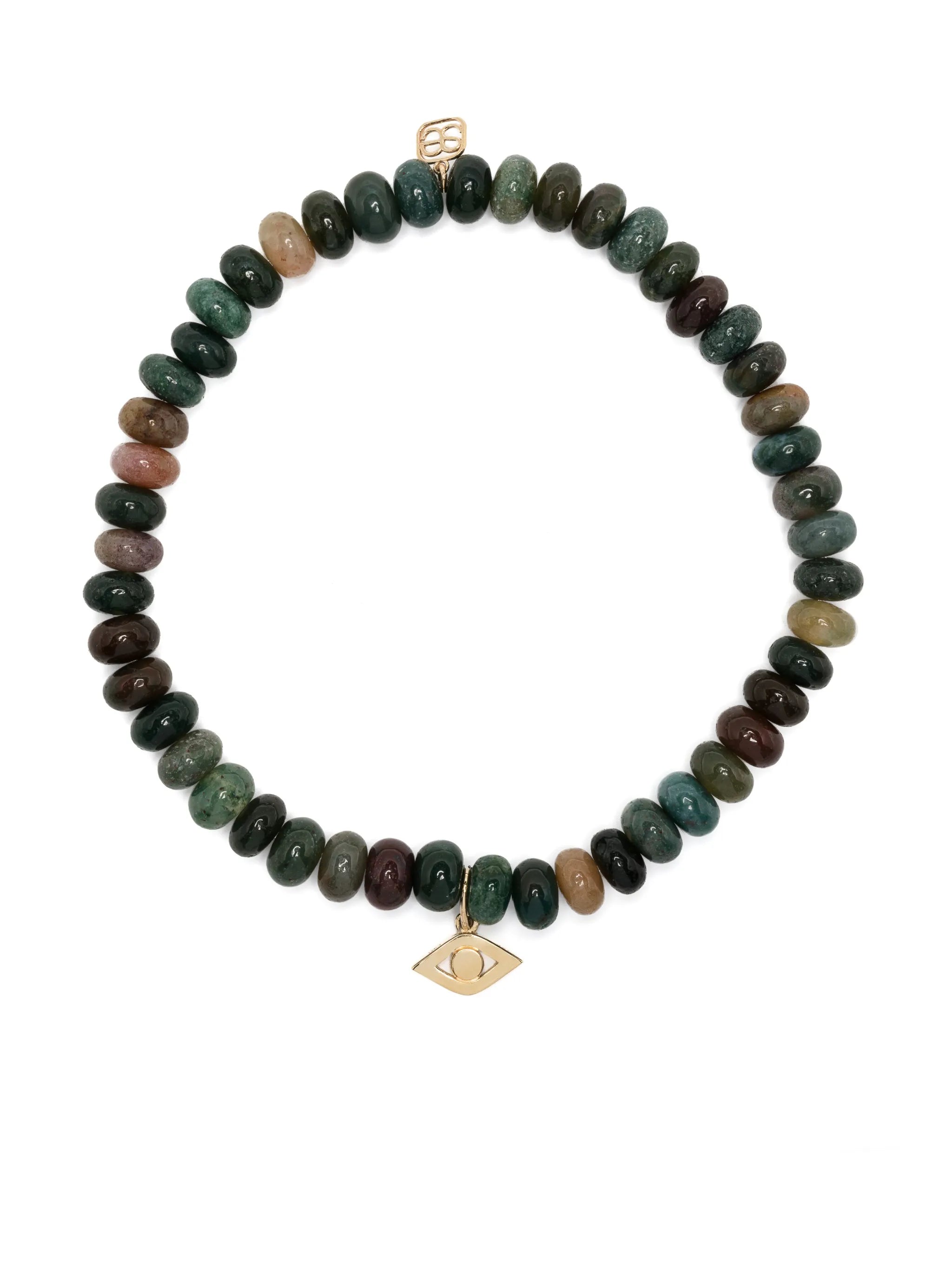 14kt yellow gold Evil Eye agate beaded bracelet