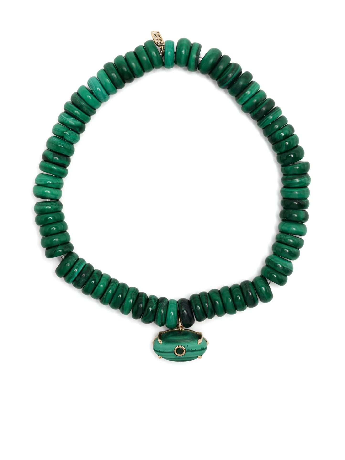 14kt yellow gold malachite beaded bracelet
