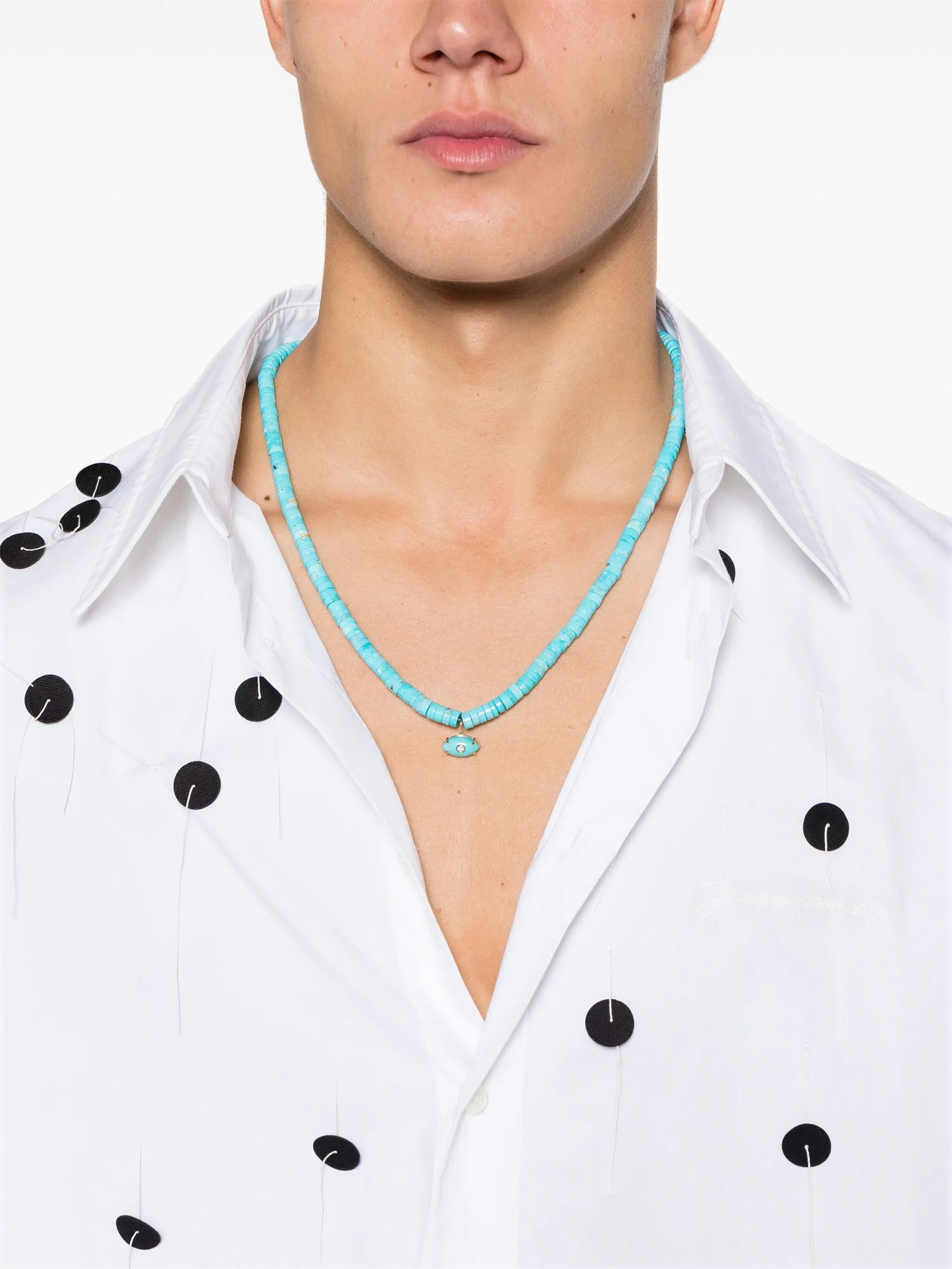 14kt white gold turquoise and diamond bead necklace