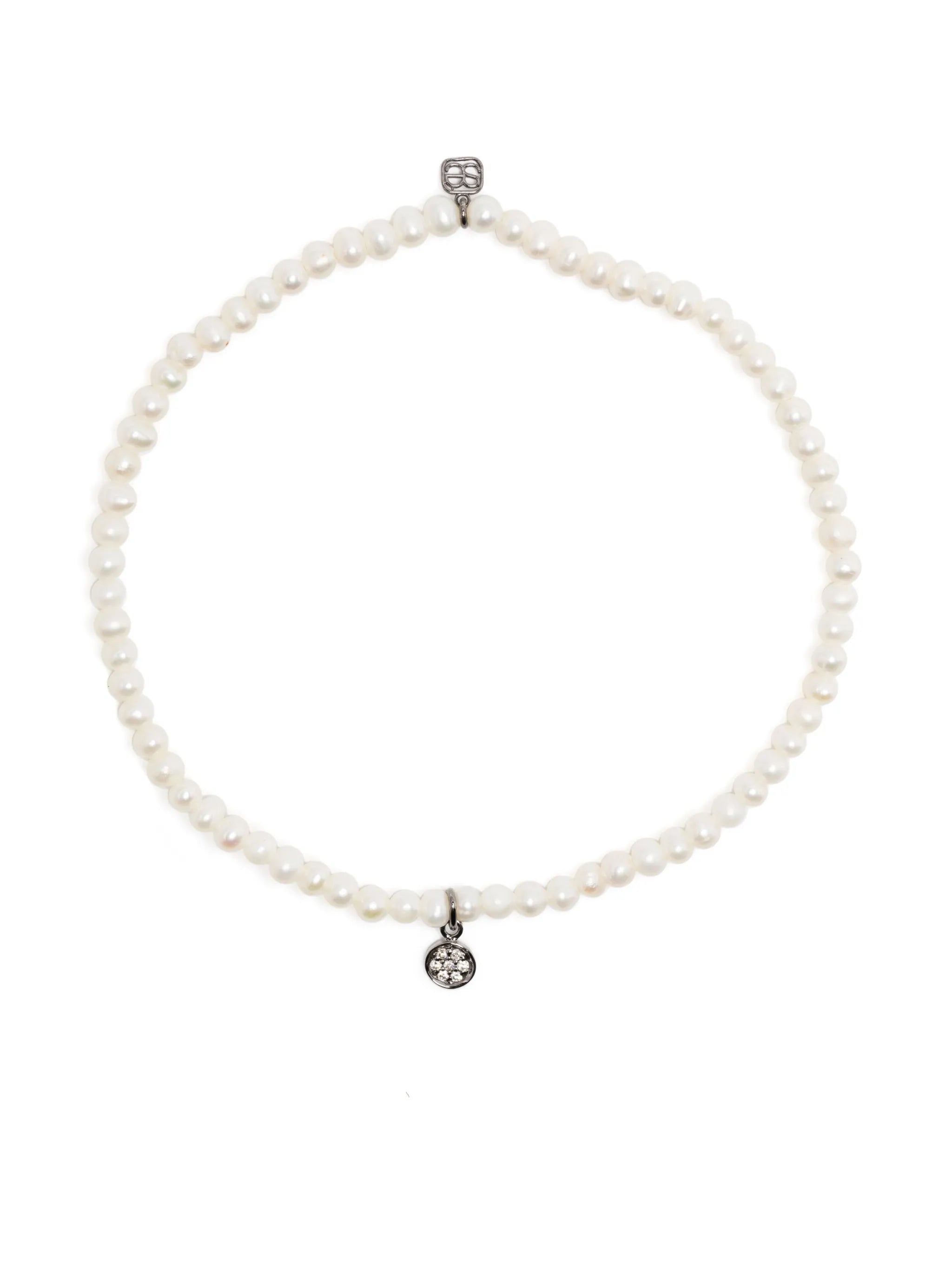 14kt white gold charm diamond beaded bracelet