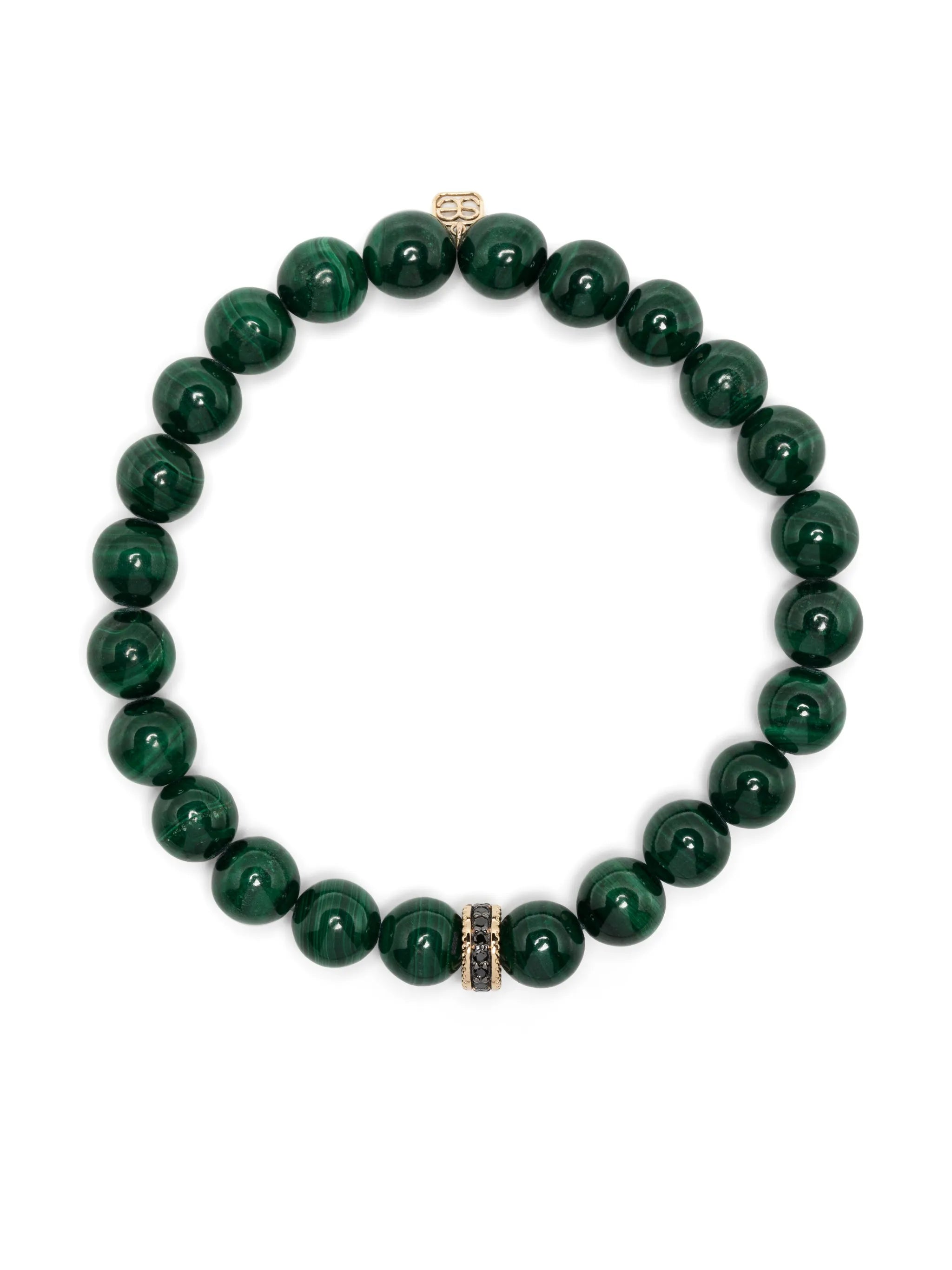 14kt yellow-gold malachite emerald beaded bracelet