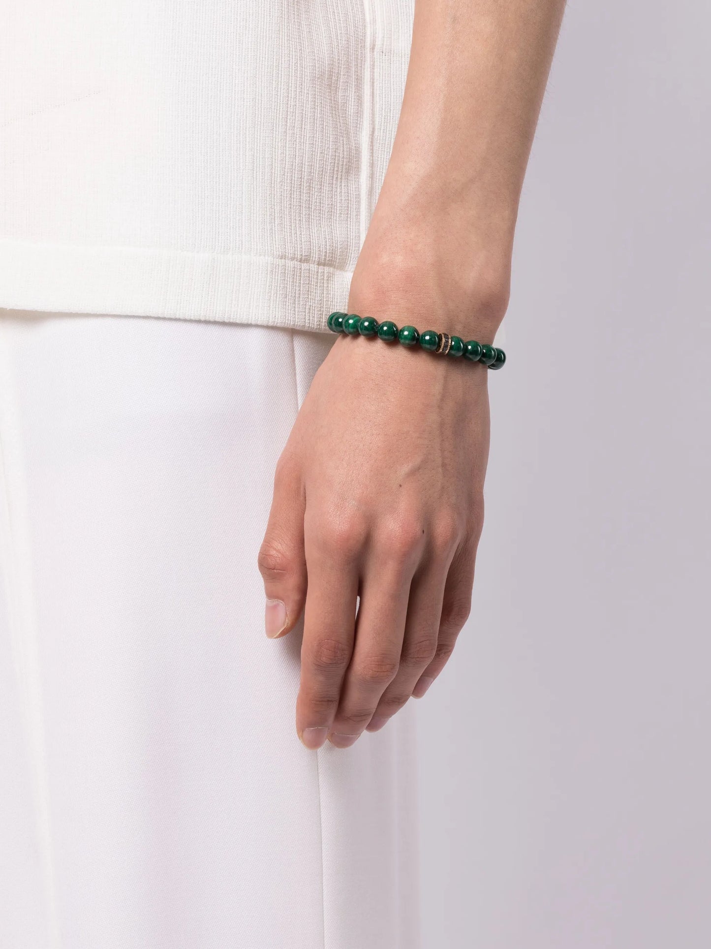 14kt yellow-gold malachite emerald beaded bracelet