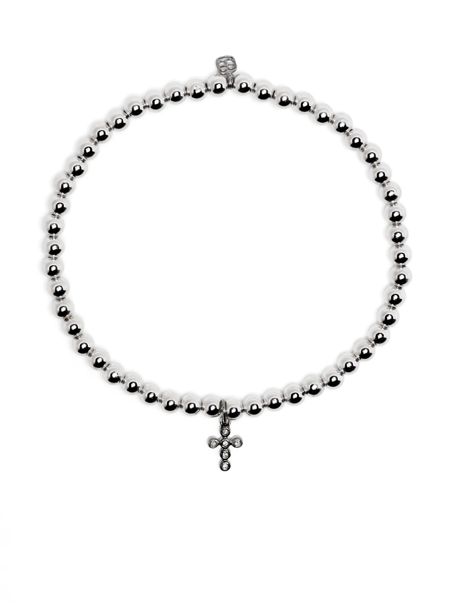 14kt white gold Cross Charm beaded bracelet