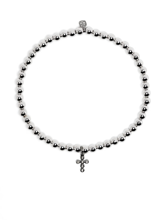 14kt white gold Cross Charm beaded bracelet
