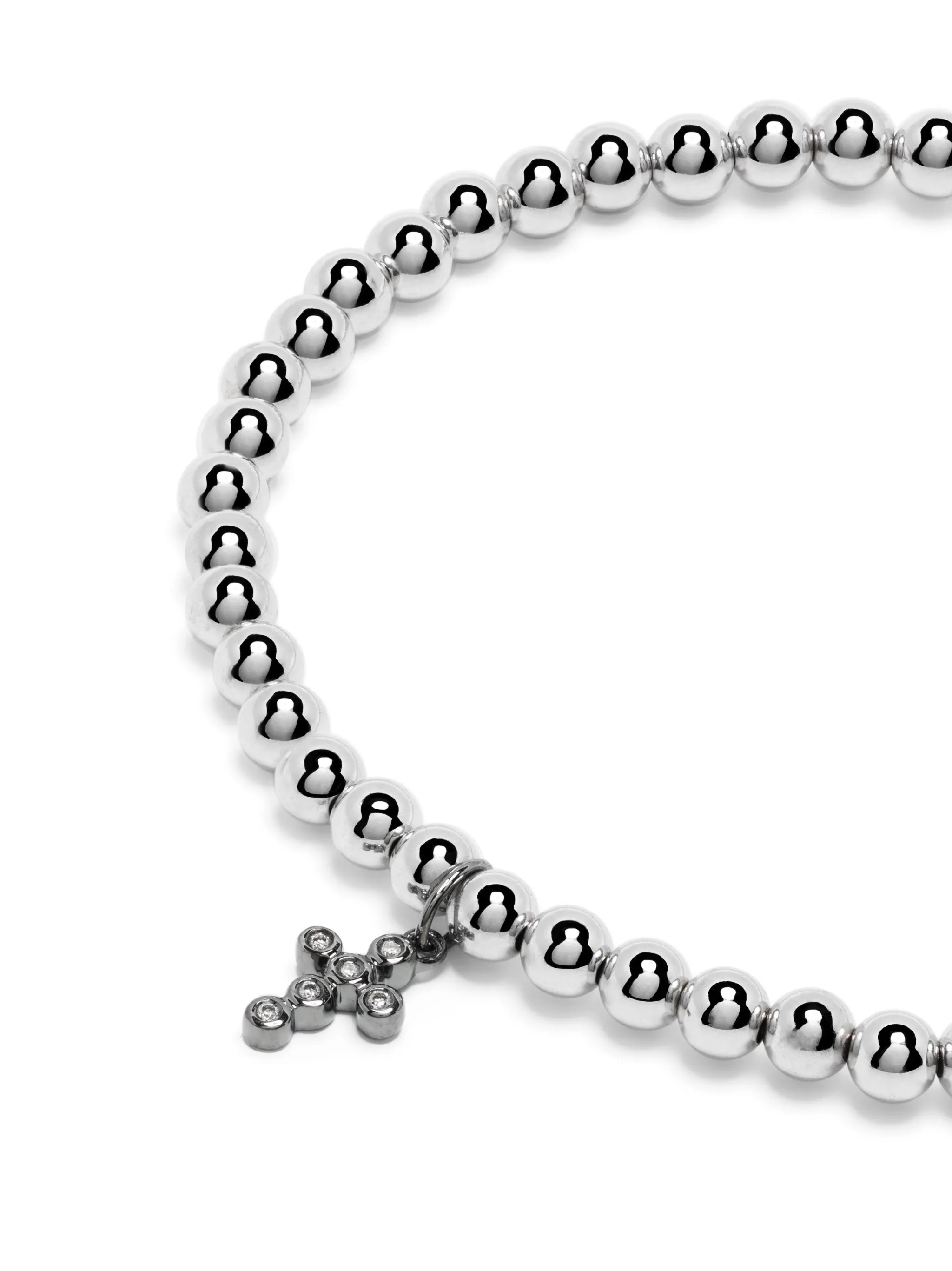 14kt white gold Cross Charm beaded bracelet