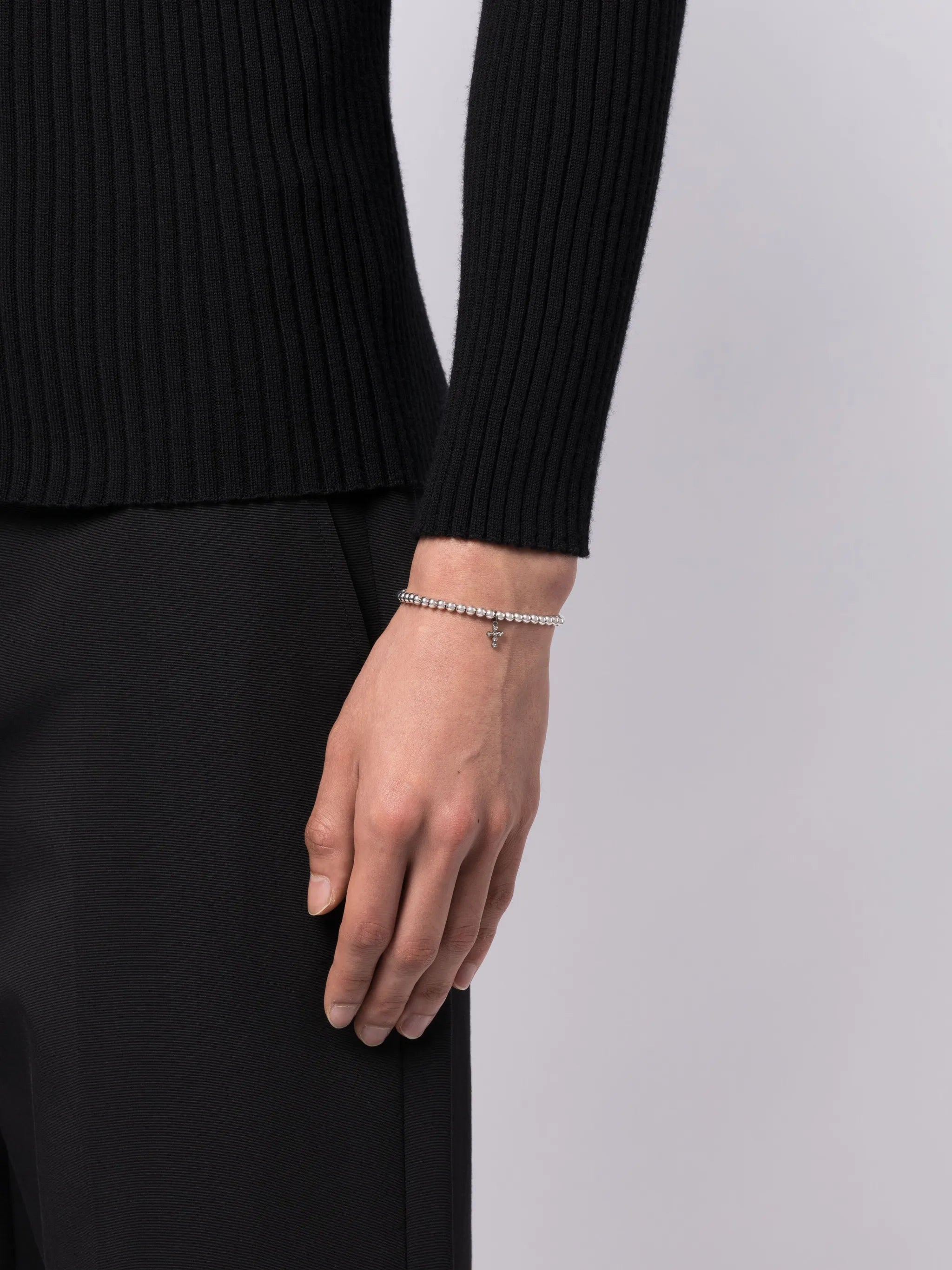 14kt white gold Cross Charm beaded bracelet