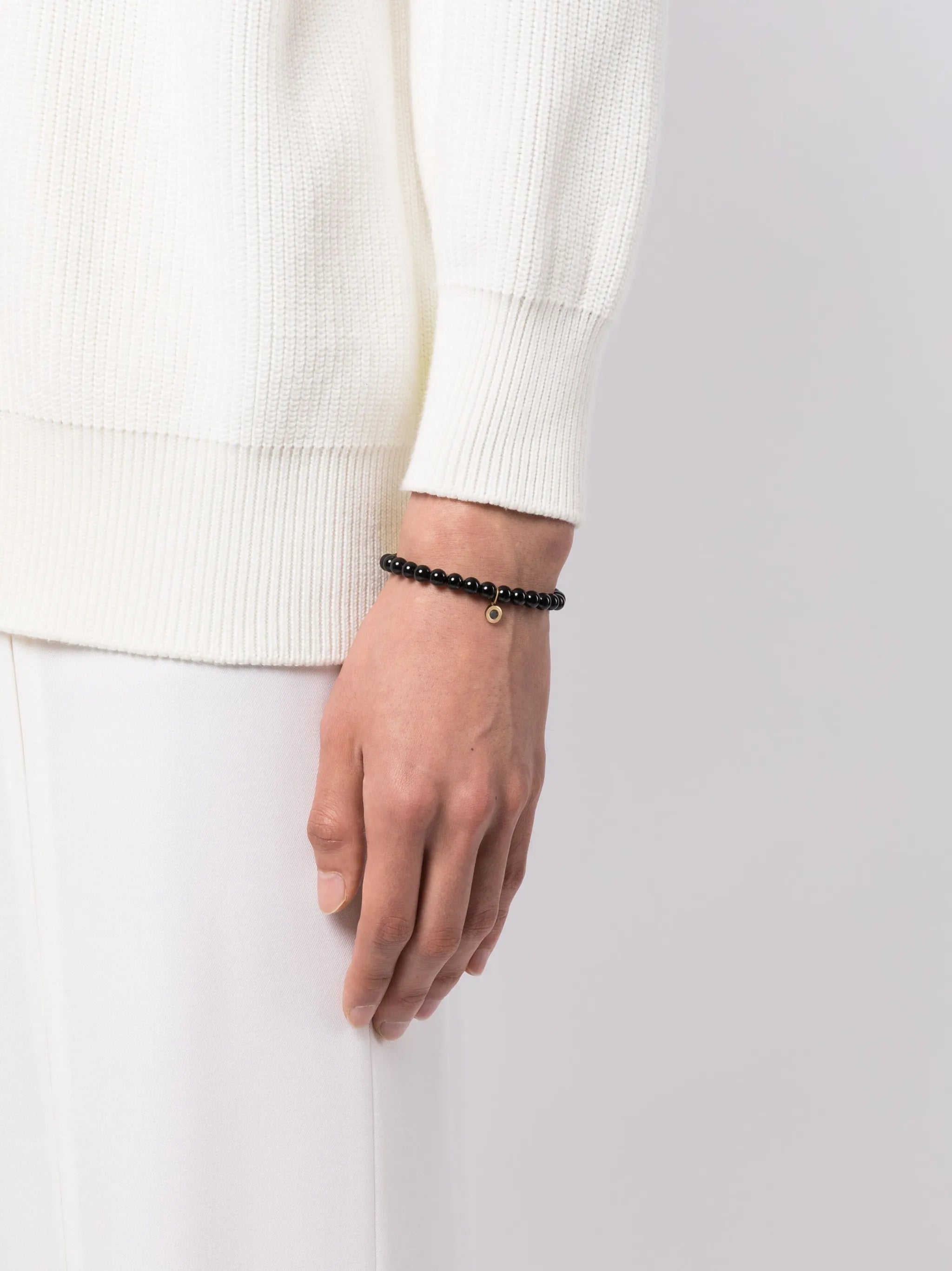 14kt yellow gold charm-detail onyx bracelet