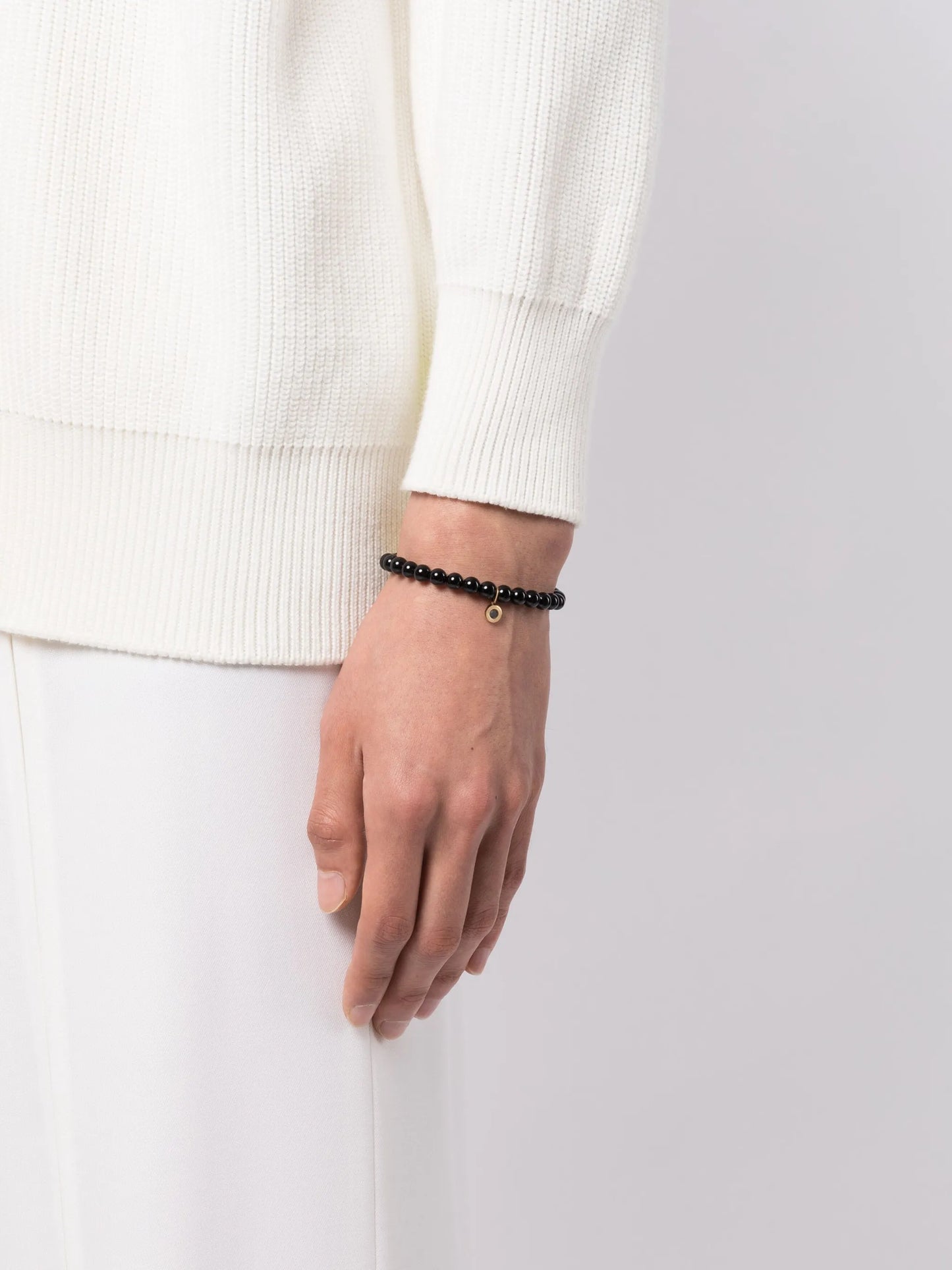 14kt yellow gold charm-detail onyx bracelet