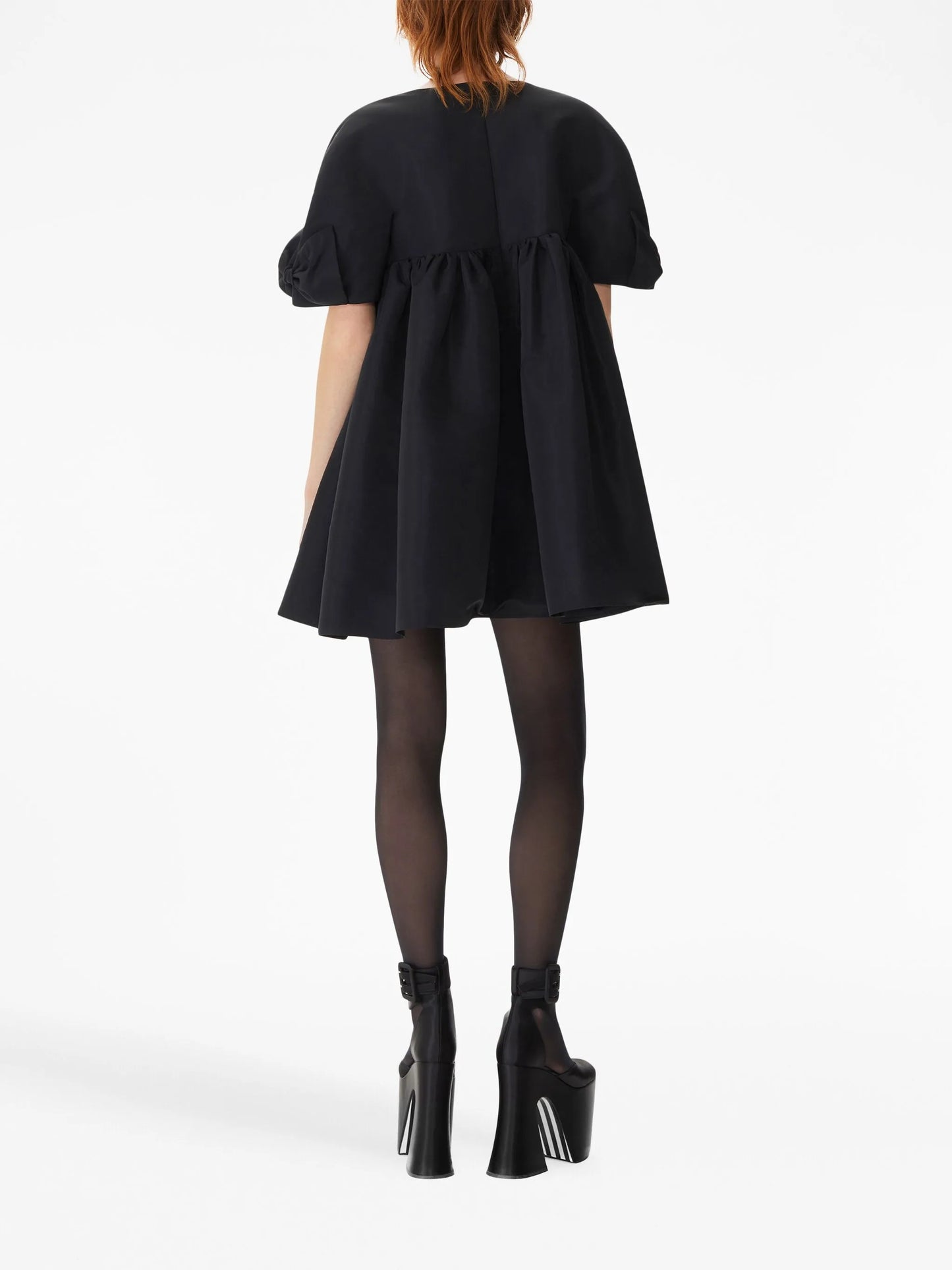fully-pleated V-neck dress