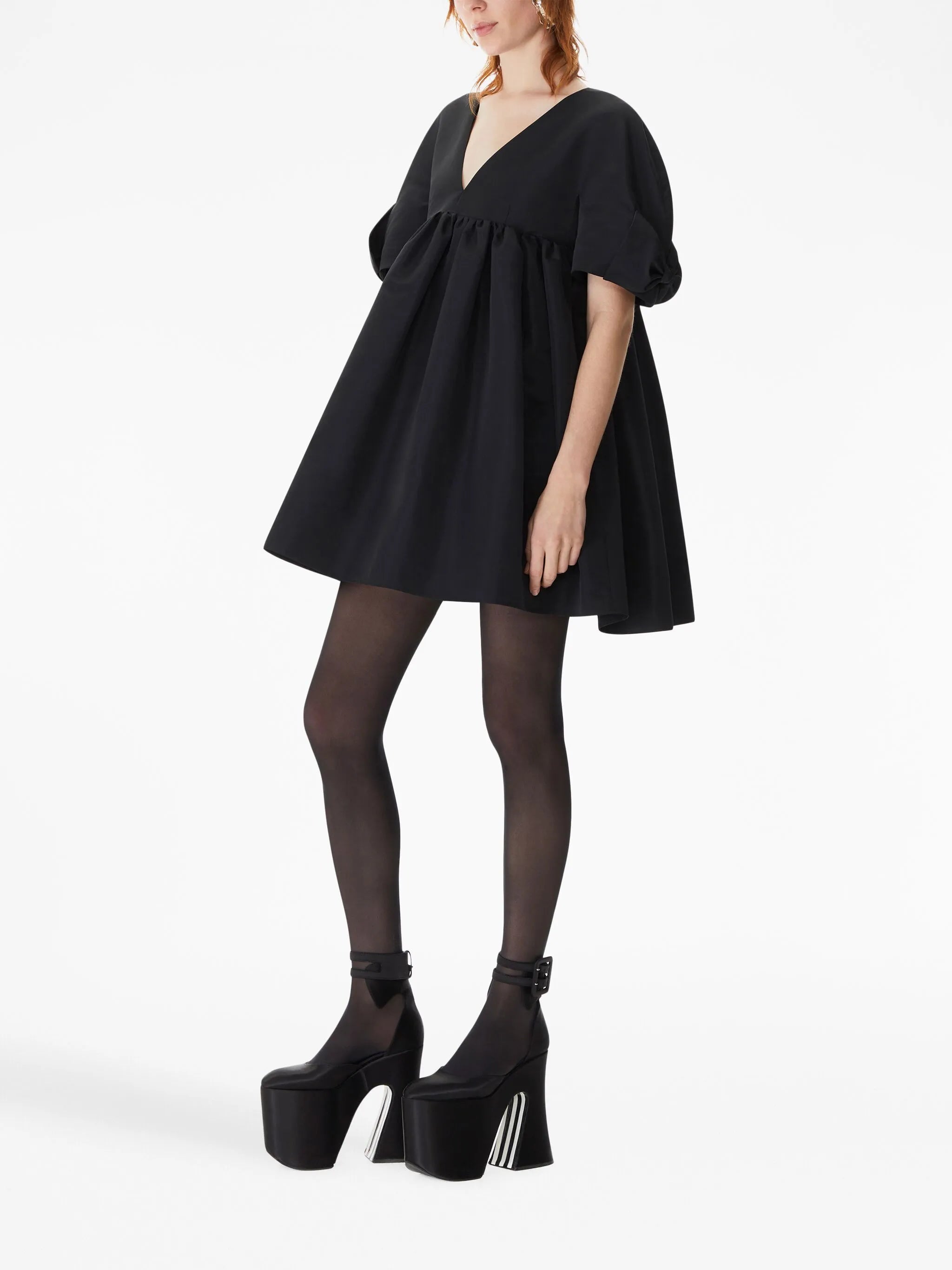fully-pleated V-neck dress
