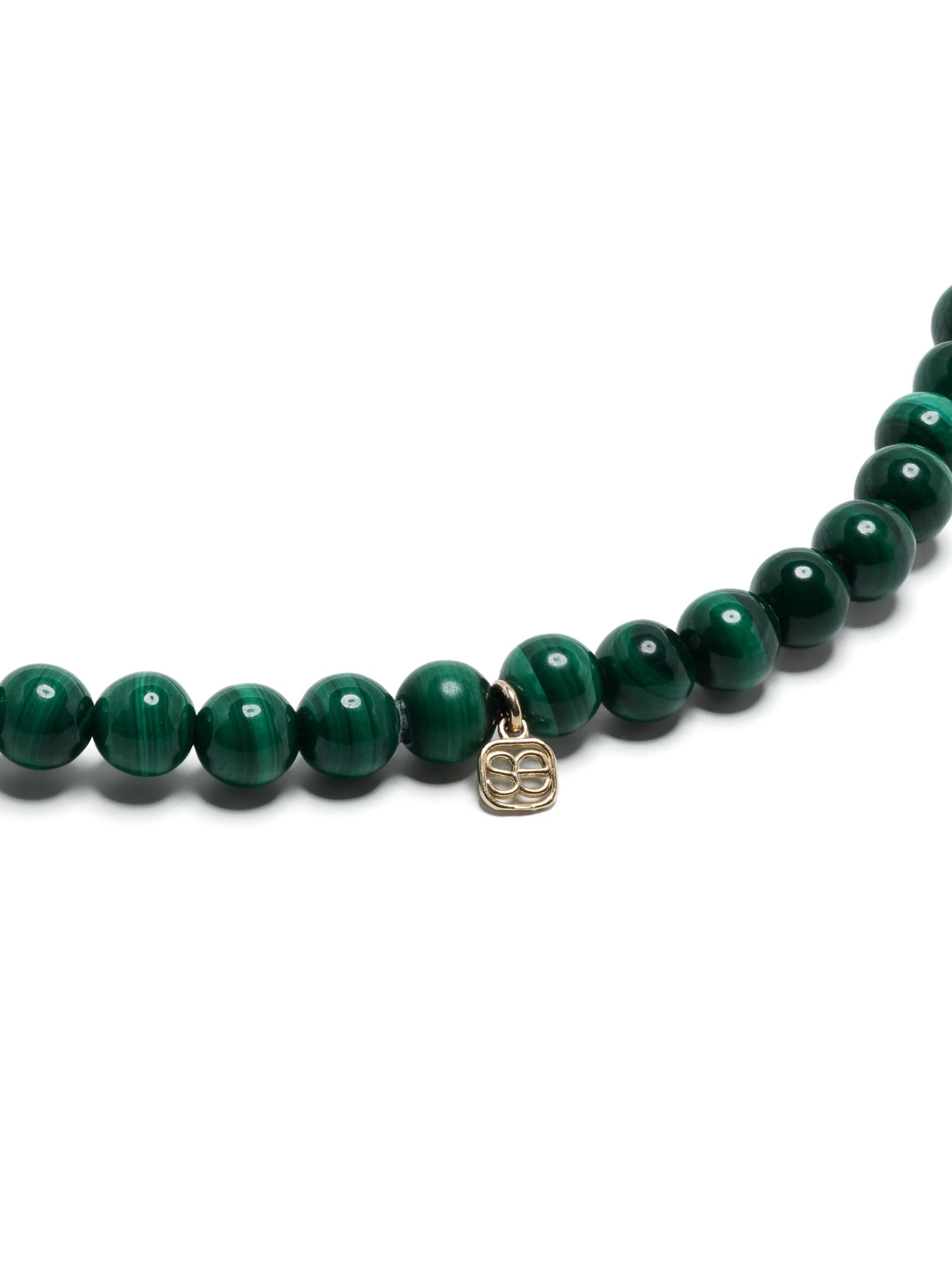 14kt yellow gold malachite and diamond beaded necklace