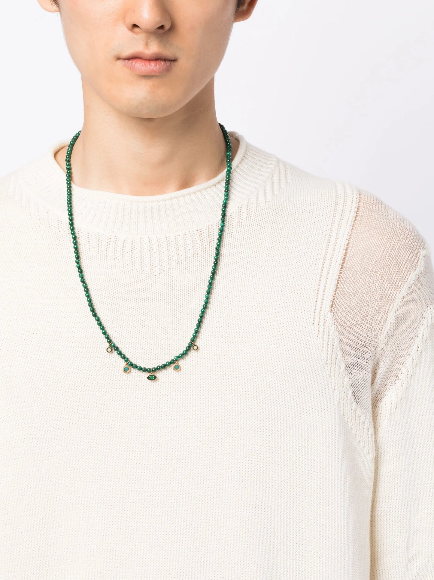 14kt yellow gold malachite and diamond beaded necklace