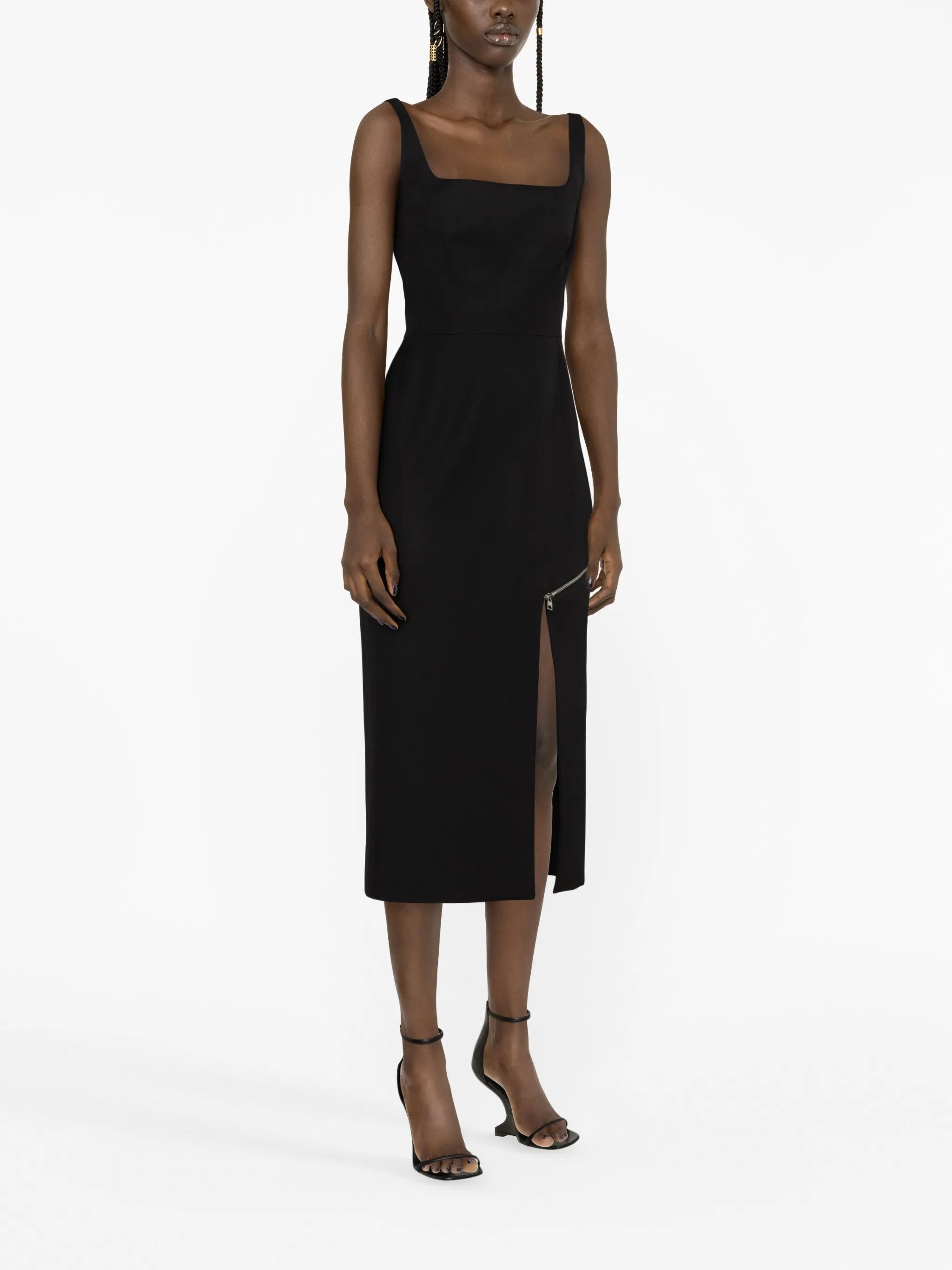 zip-embellished midi dress