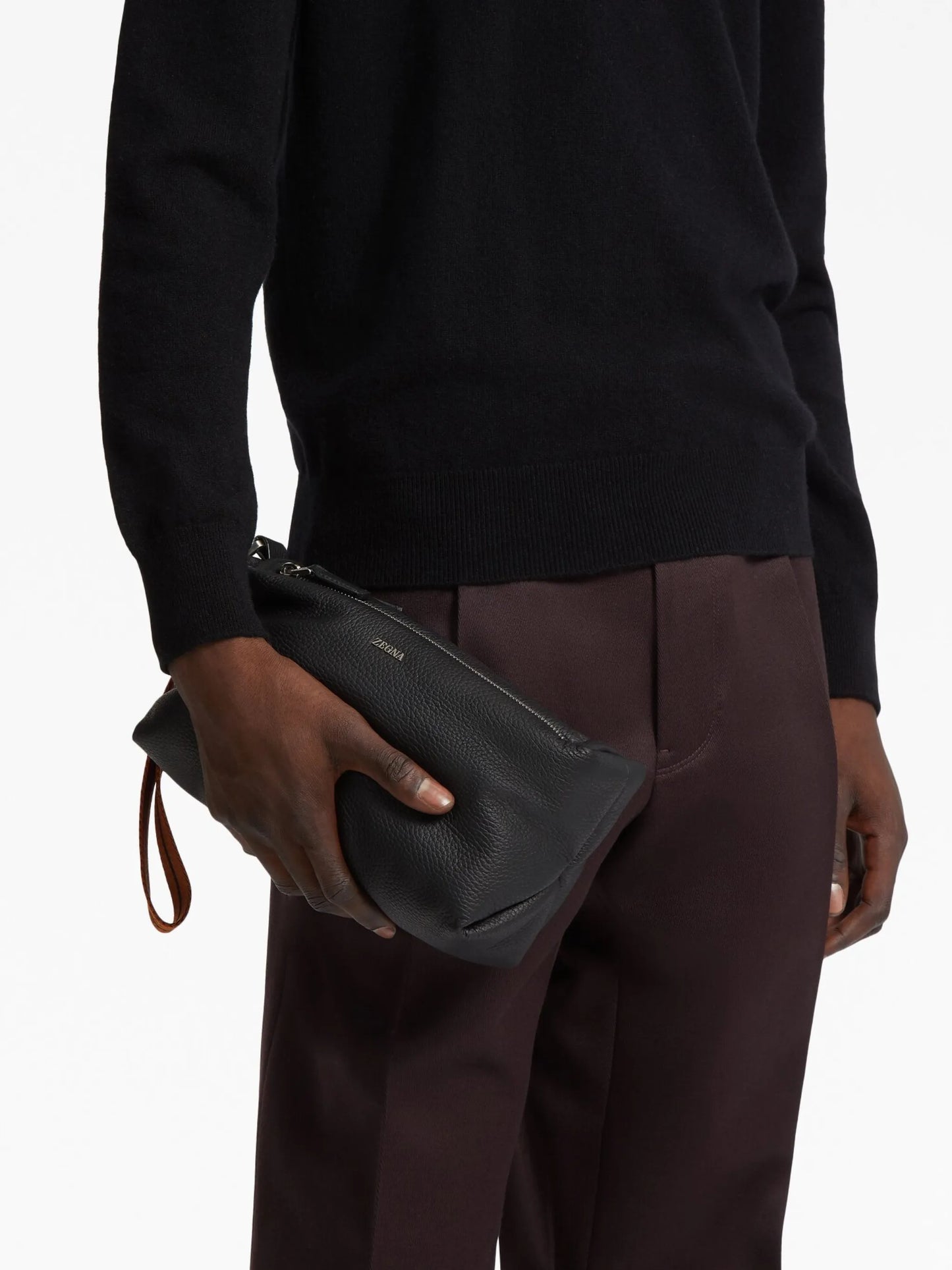 logo-plaque leather clutch