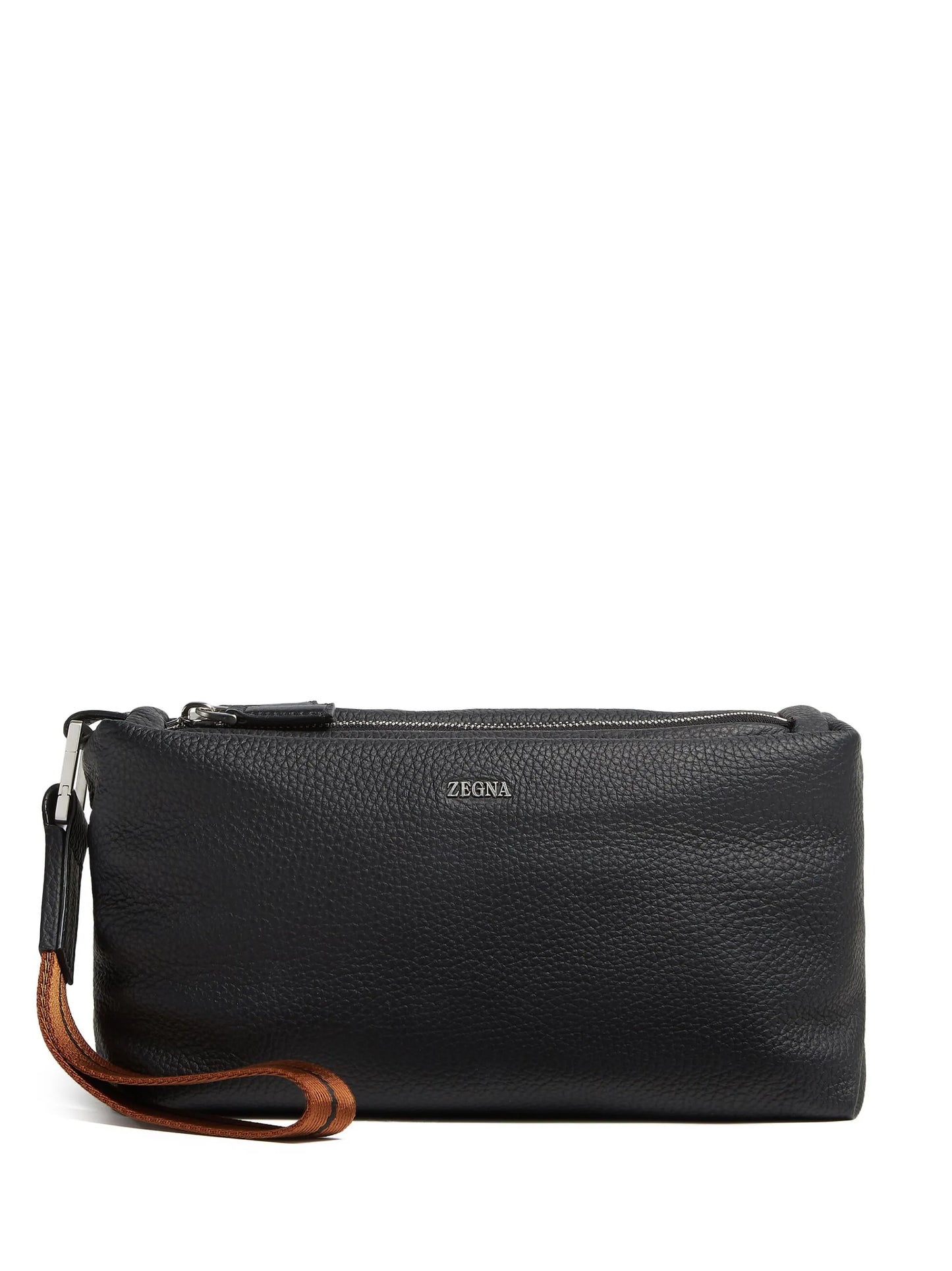 logo-plaque leather clutch