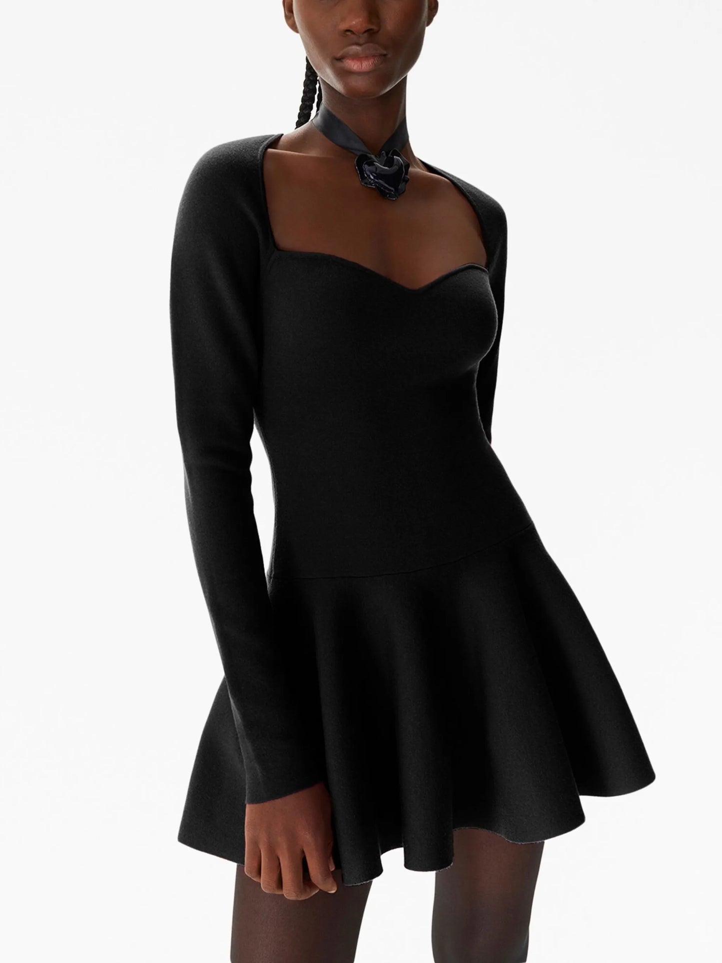 sweetheart-neck flared minidress