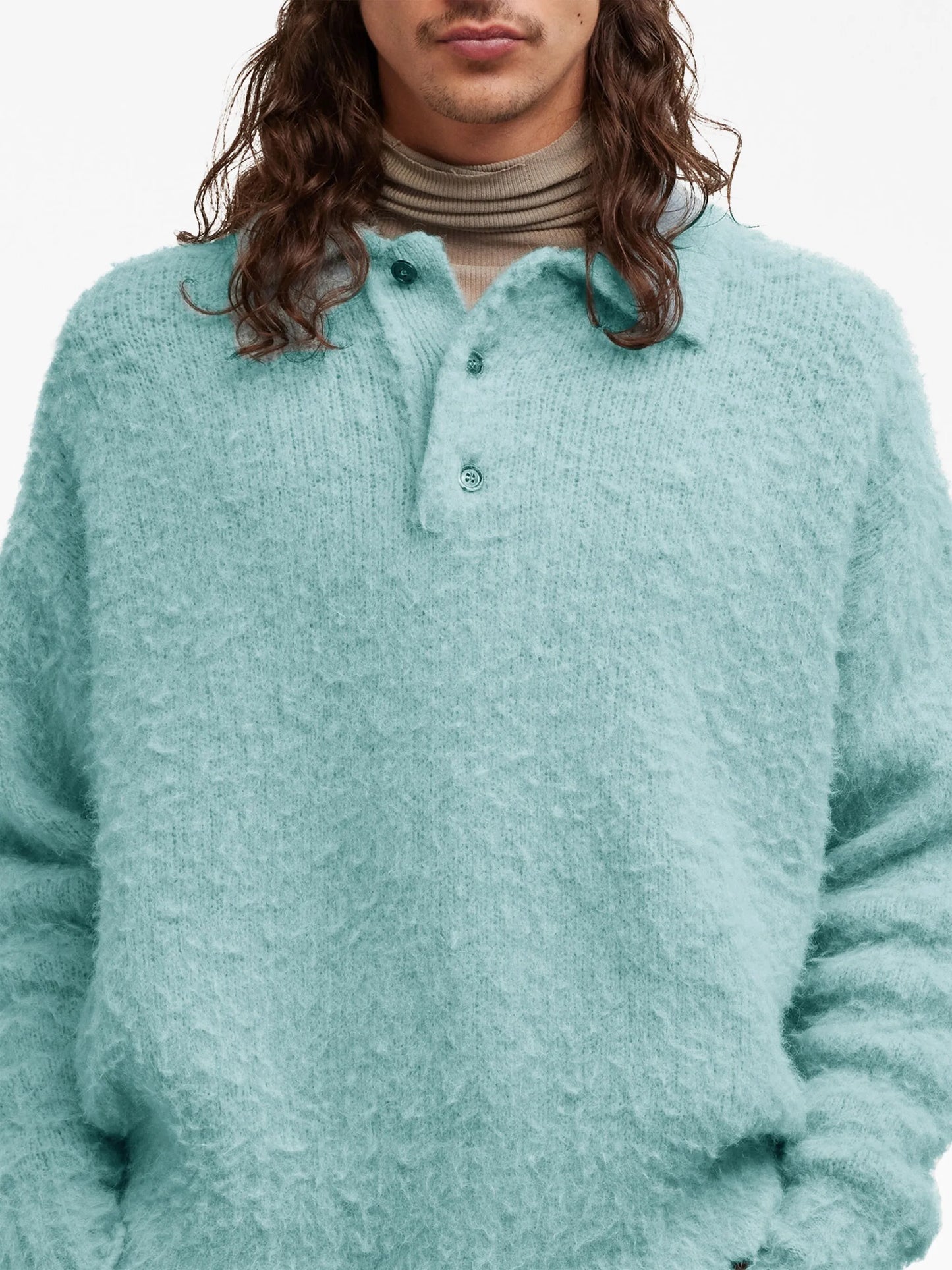 long-sleeve textured polo shirt