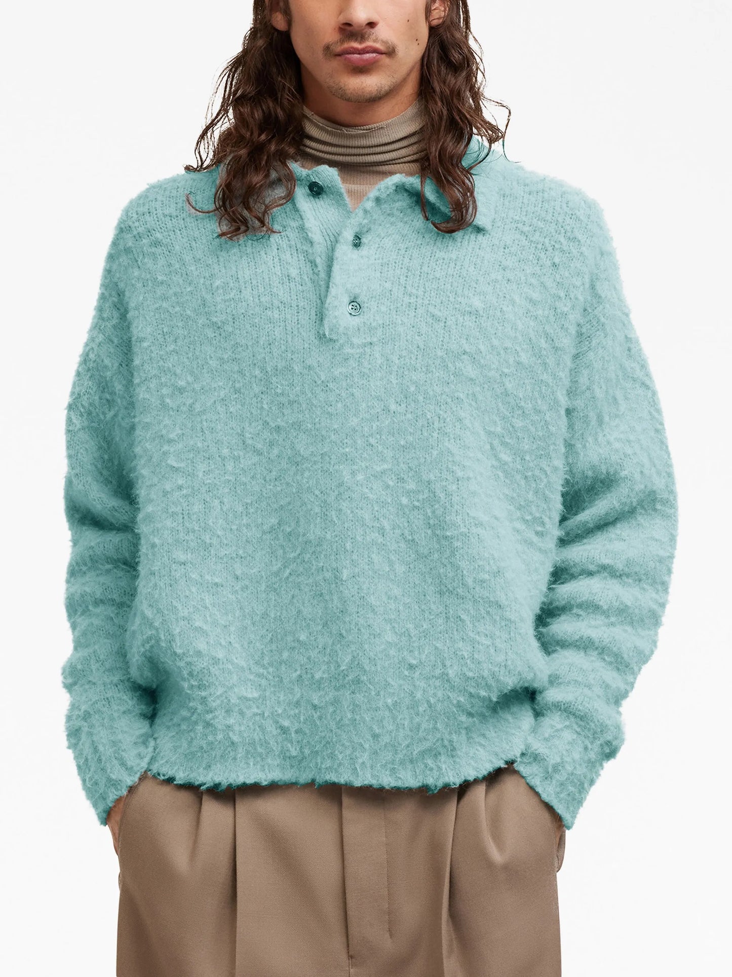 long-sleeve textured polo shirt