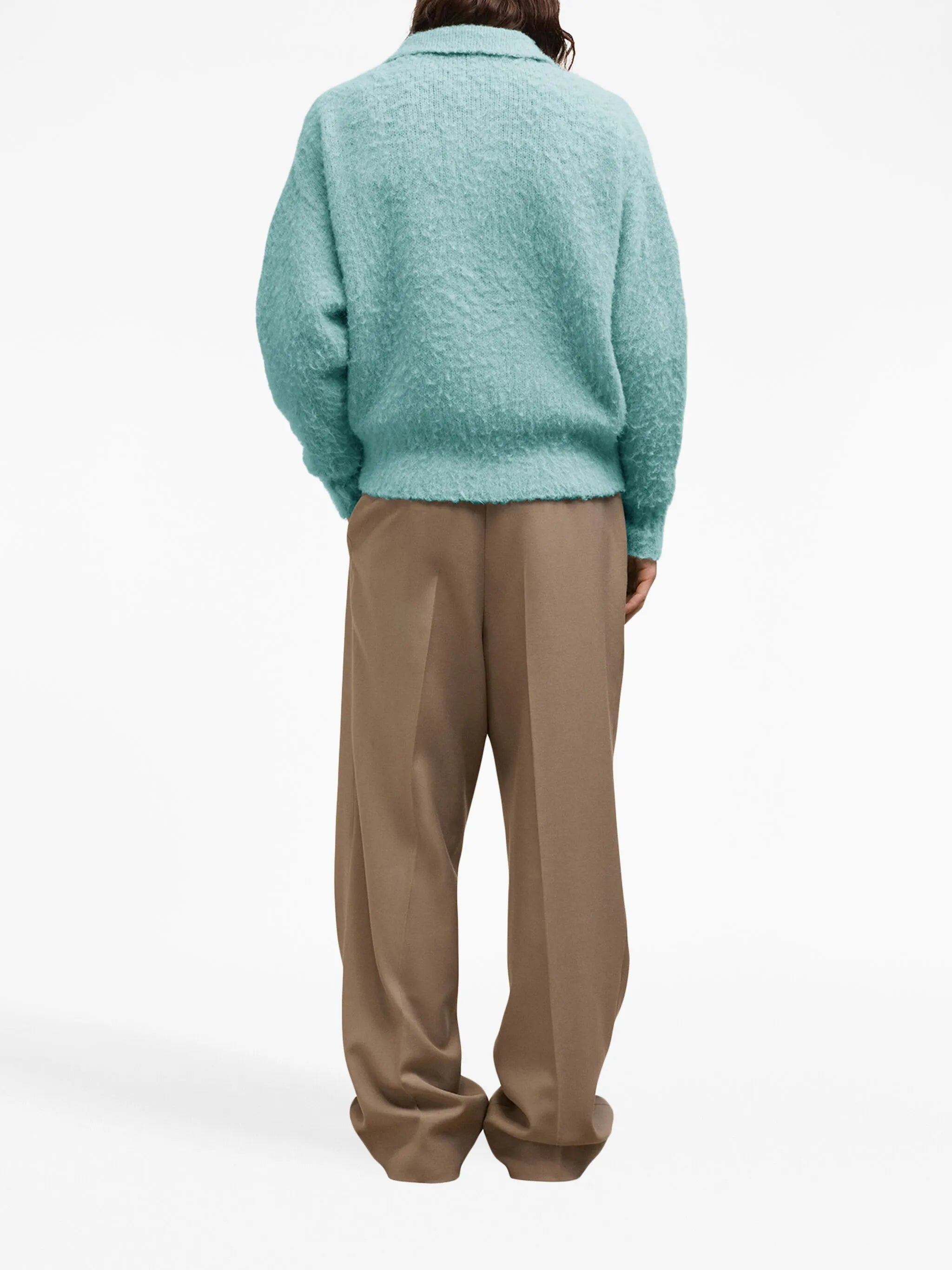 long-sleeve textured polo shirt
