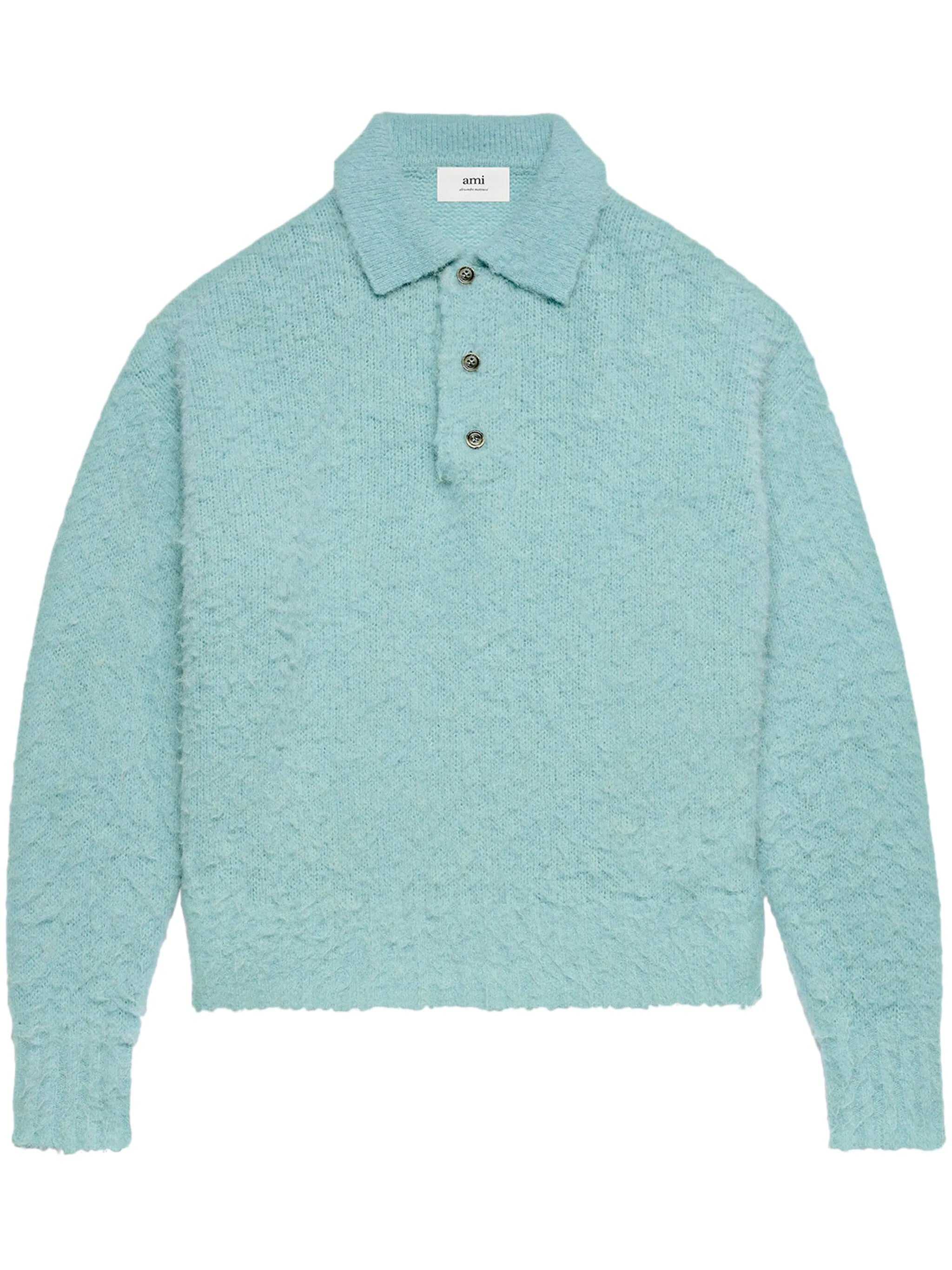 long-sleeve textured polo shirt