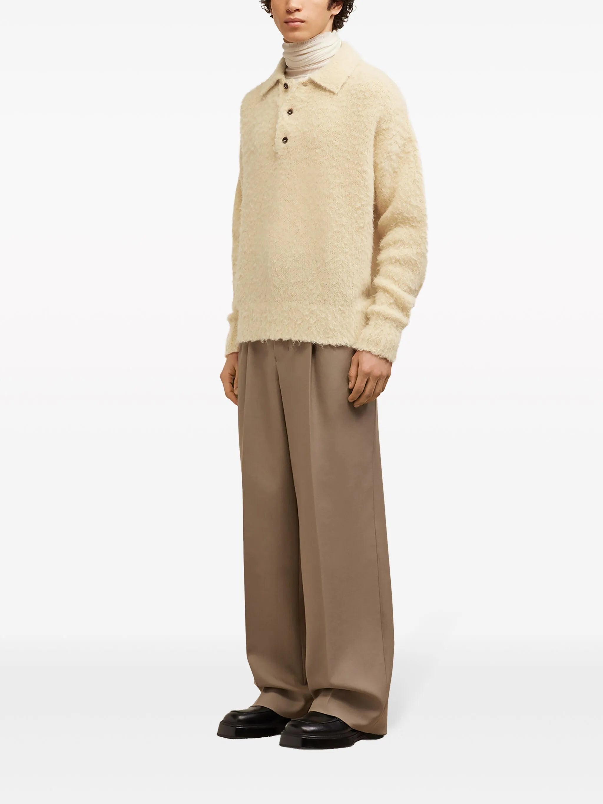 long-sleeve textured polo shirt