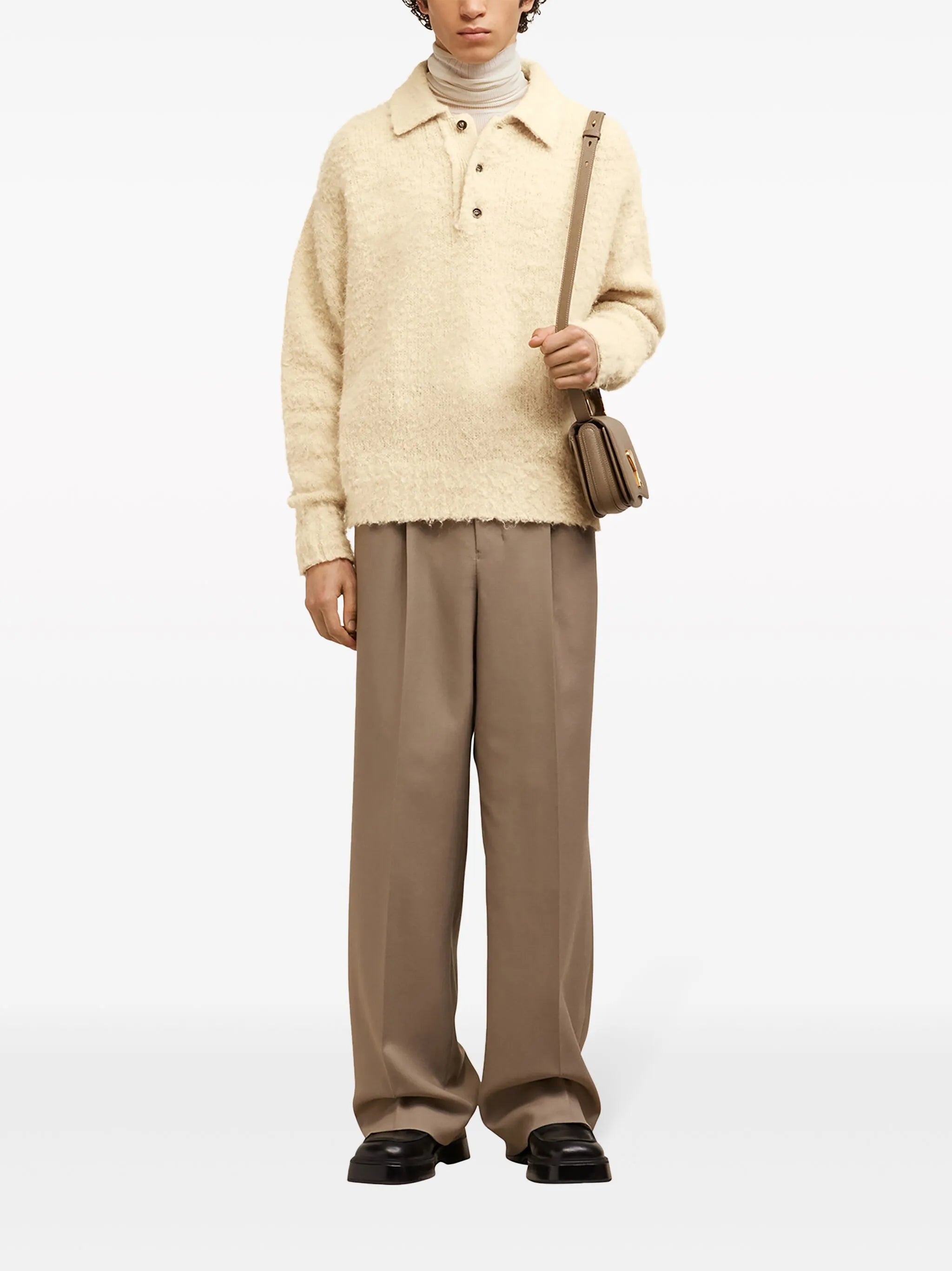 long-sleeve textured polo shirt