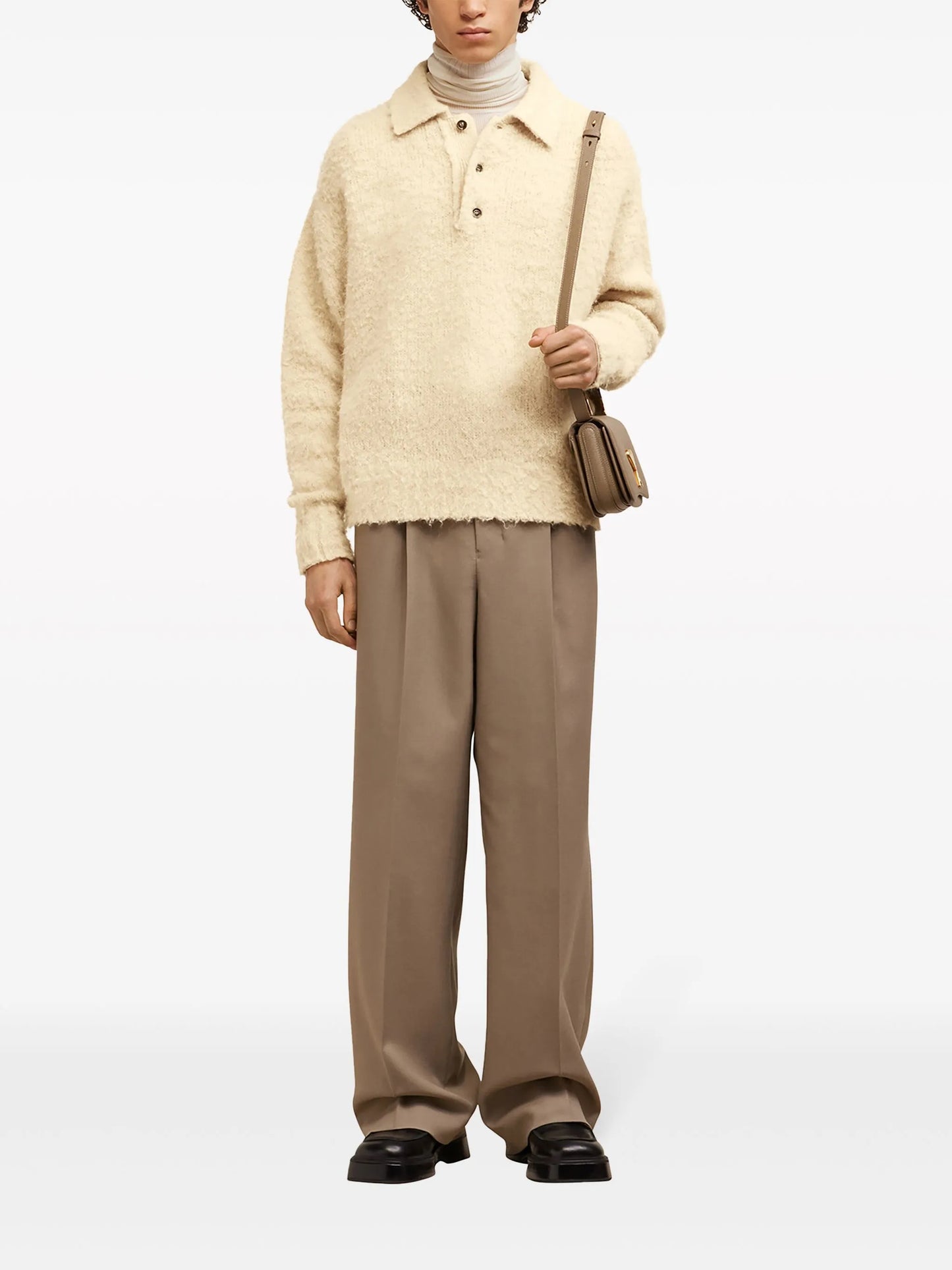 long-sleeve textured polo shirt