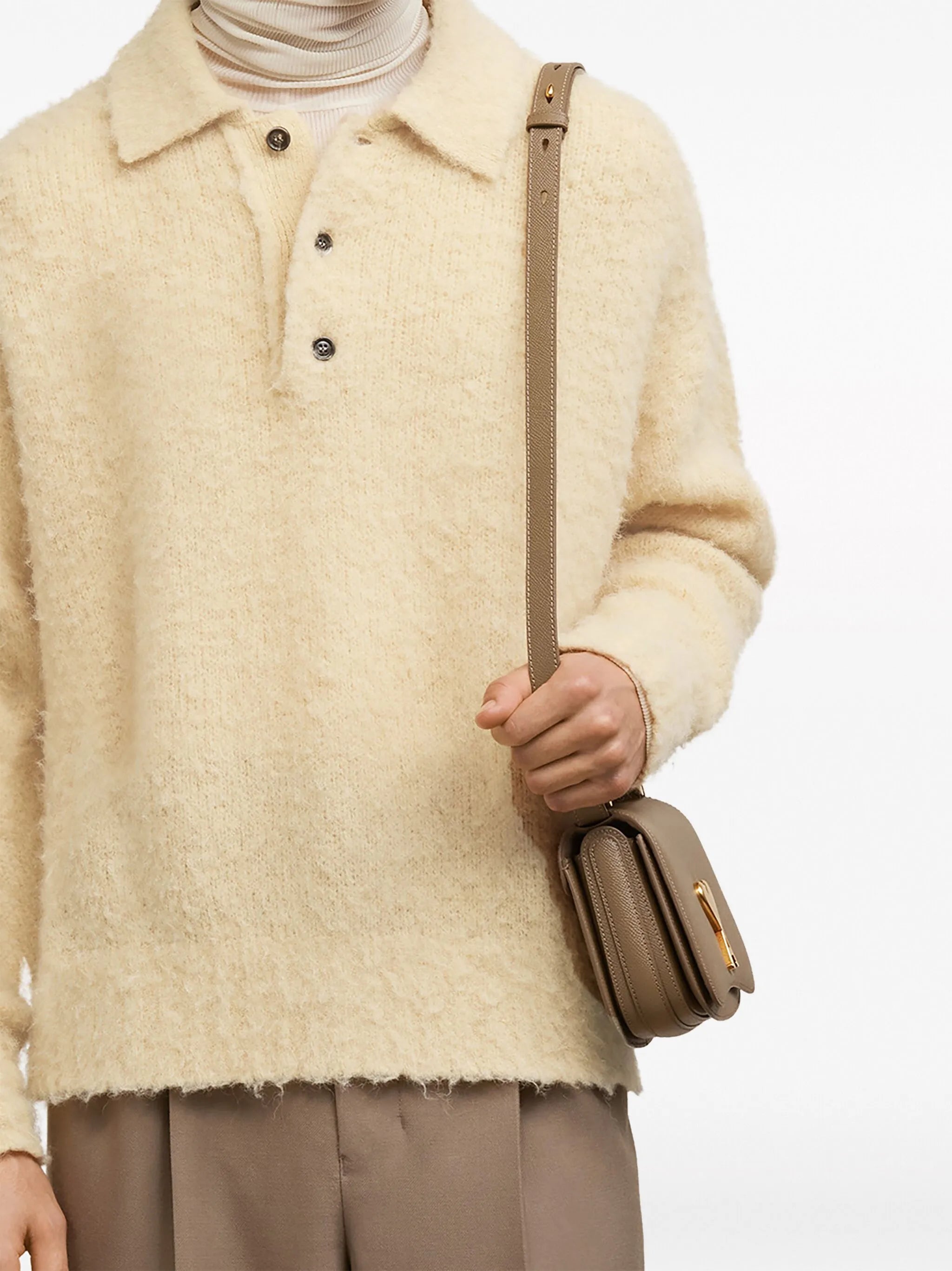 long-sleeve textured polo shirt