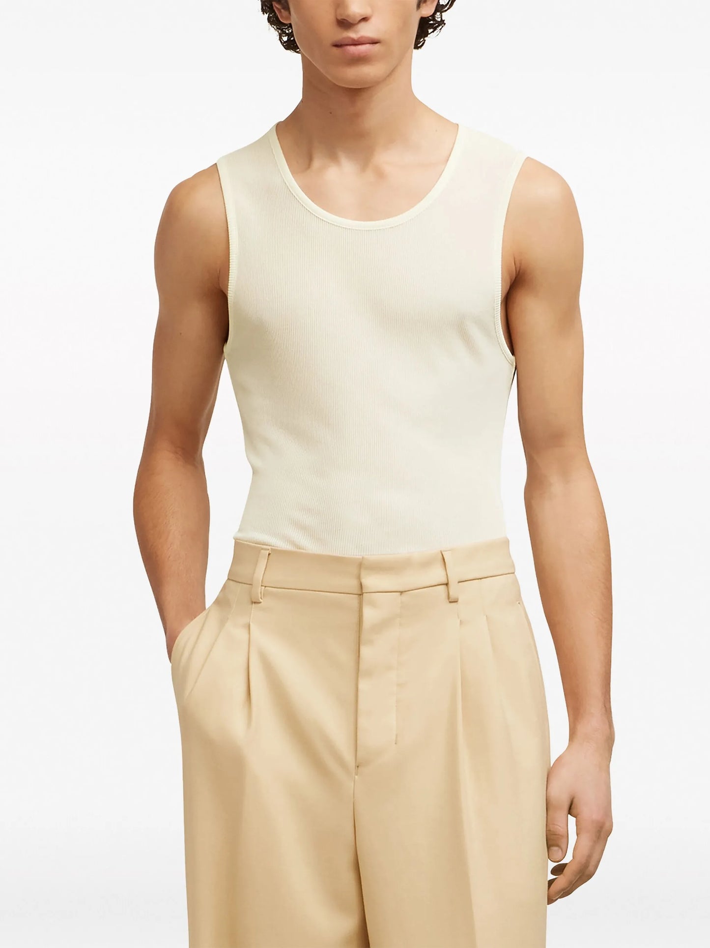round-neck ribbed-trim tank top